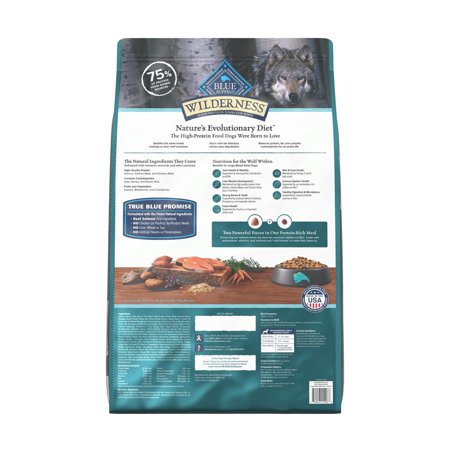 Blue Buffalo Wilderness High Protein Natural Adult Large Breed Dry Dog Food Plus Wholesome Grains, Salmon 24-lb