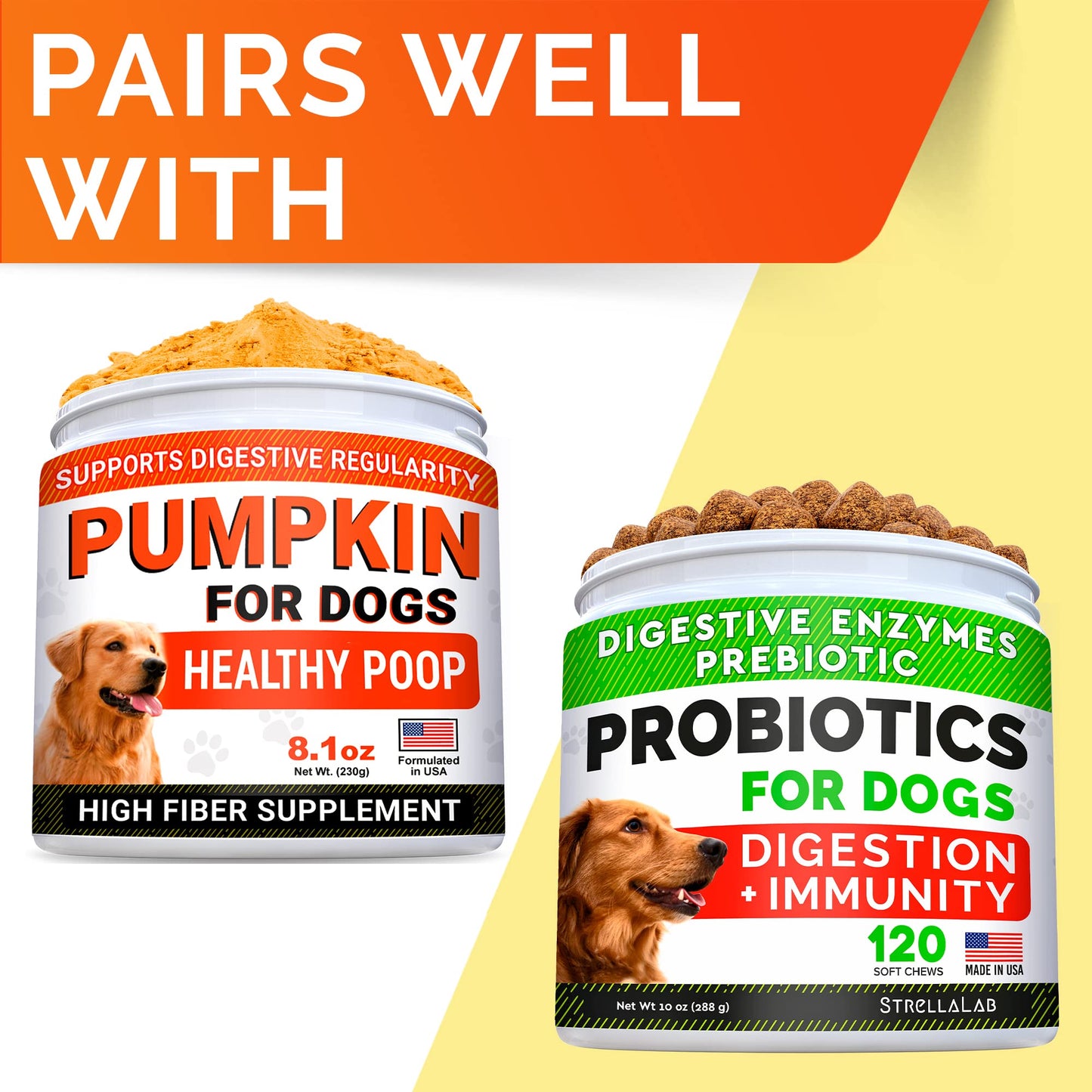 Allergy Relief 2 Packs 240ct + Pumpkin Pack of 2-16.2oz for Dogs Bundle - Itchy Skin Treatment + Skin&Coat - Omega3& Pumpkin - Allergy&Anti Itch + Diarrhea, Constipation, Upset Stomach - Made in USA