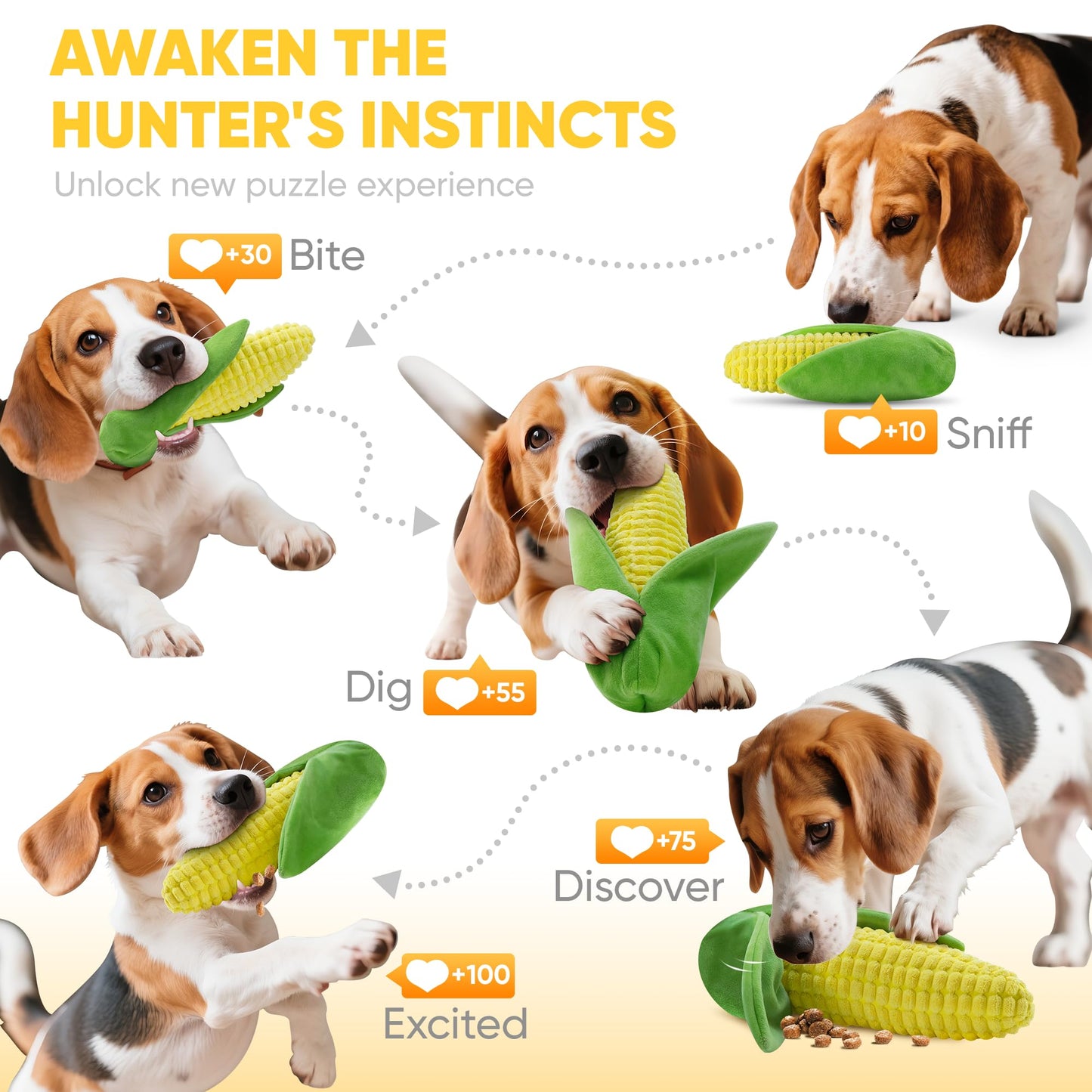 Tough Dog Toys for Not Aggressive Chewers, Durable Dog Chew Toys for Small Medium Large Dogs,Interactive Crinkle Squeaky Dog Toys to Keep Them Busy Corn Plush Puppy Pet Toy IQ Training Dogs Puzzle Toy