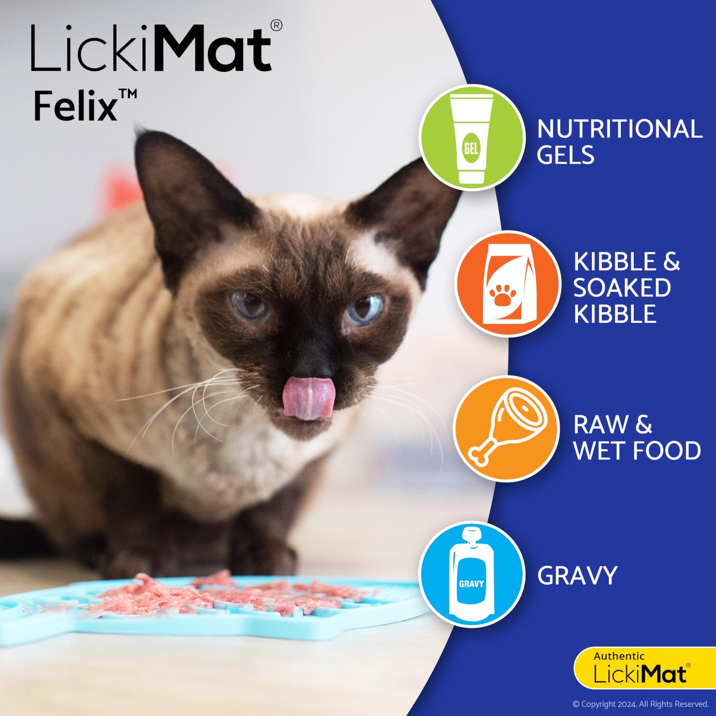 LickiMat Felix, Fish-Shaped Cat Slow Feeders Lick Mat, Boredom Anxiety Reducer; Perfect for Food, Treats, Yogurt, or Peanut Butter. Fun Alternative to a Slow Feed Cat Bowl or Dish, Orange