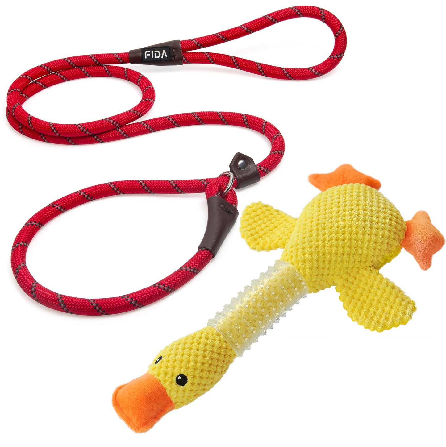Fida Durable Slip Lead and Dog Chew Toys for Aggressive Chewers Rubber Neck Set, Squeaky Dog Toys for Large Dogs, Indestructible Dog Toy Puppy Teething Toys Plush Duck Dog Toy to Keep Them Busy