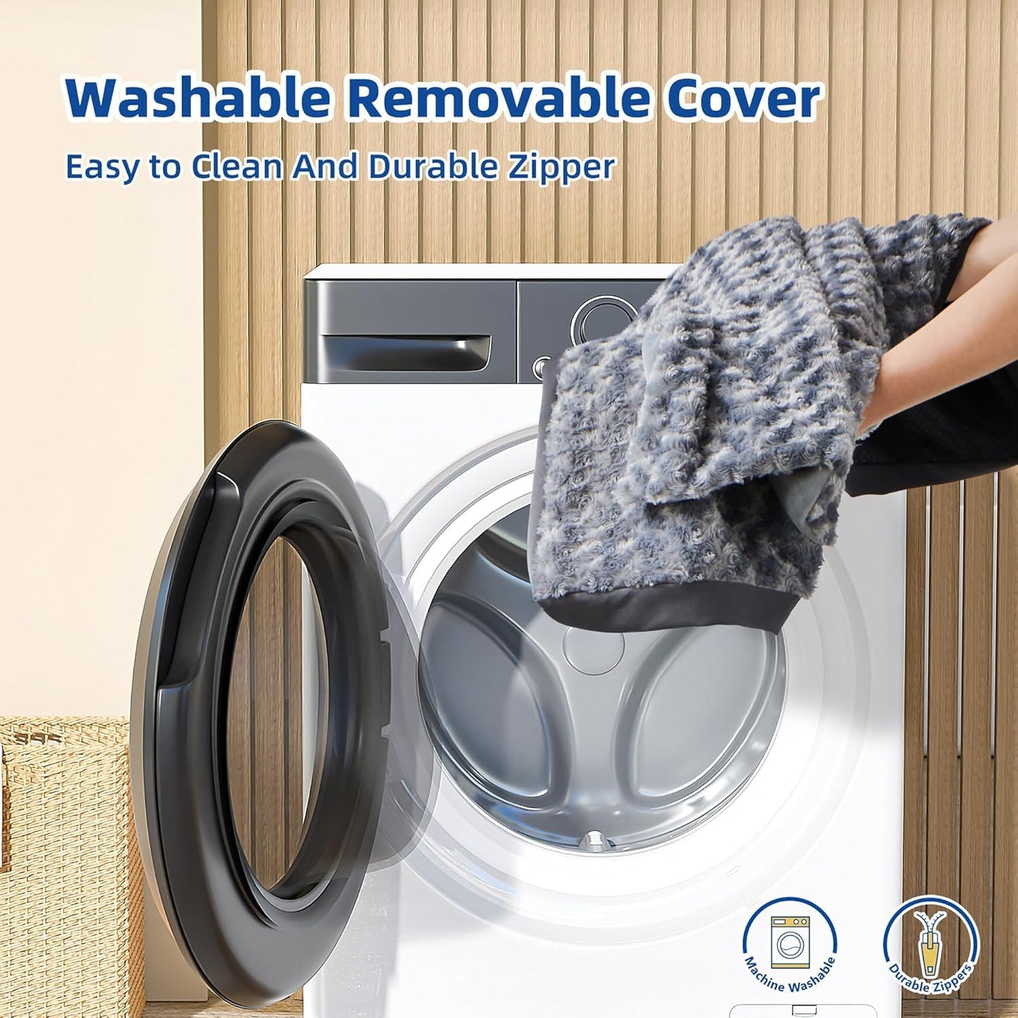 WESTERN HOME WH XL Dog Beds Large Sized Dog with Soft Rose Plush Removable Washable Cover, Egg Crate Foam Support and Non-Slip Bottom, Waterproof Orthopedic Dogs Bed Pet Mat, 42 x 30 Inch