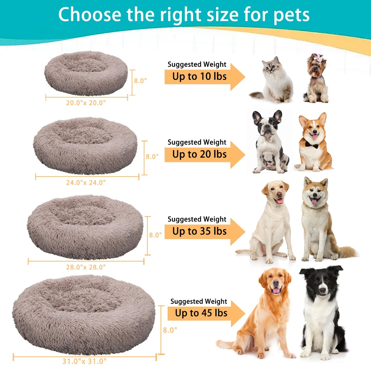 Calming Small Dog Bed, Donut Fluffy Anti-Anxiety Round Washable Cute Bed, Plush Cozy Cuddler Warming Soft Comfort Pet Bed for Small Medium Dogs Cats, 20inch,Brown