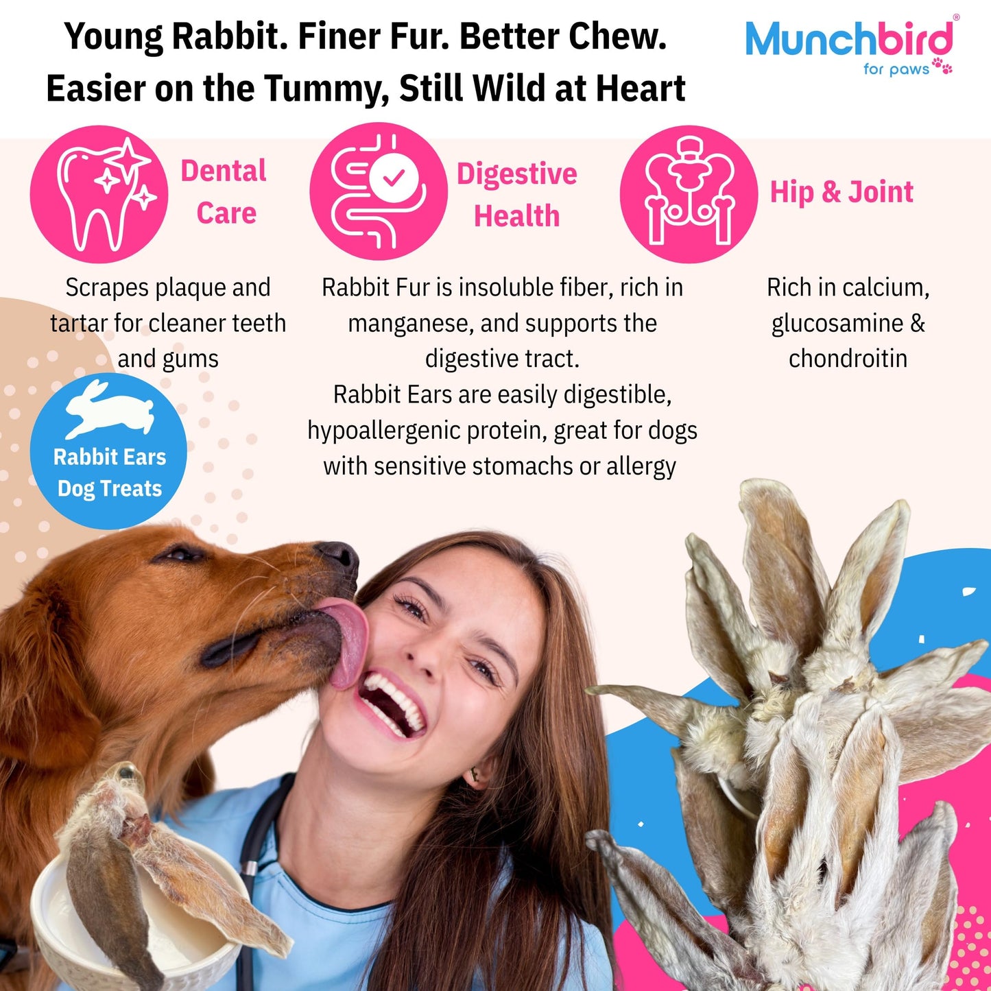Munchbird Dehydrated Rabbit Ears for Dogs (Small Pack - 6pcs)