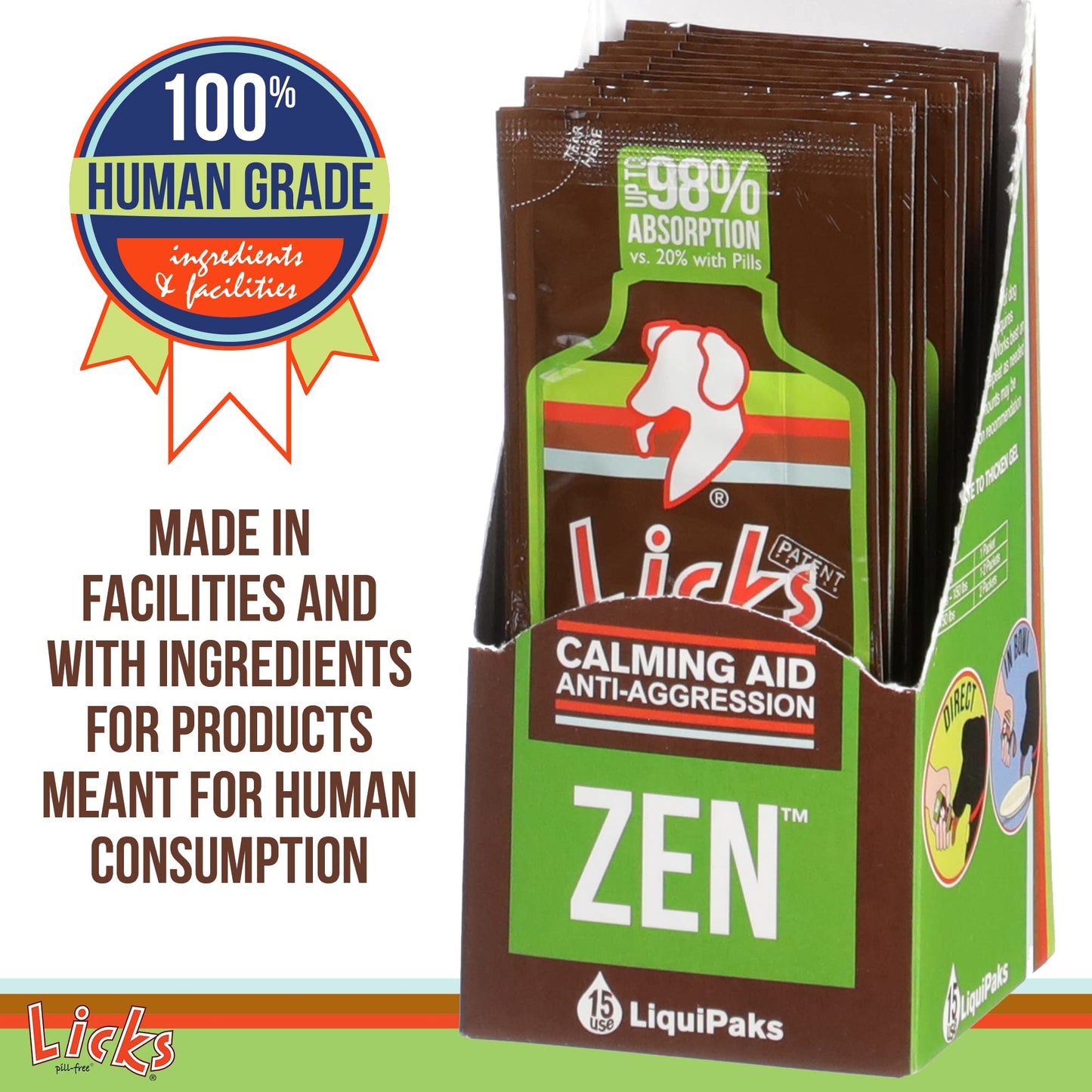 Licks Pill Free Zen Dog Calming - Calming Aid Supplements for Aggressive Behavior & Nervousness - Treats for Stress Relief & Dog Health - Gel Packets - Braised Beef Flavor, 15 Use