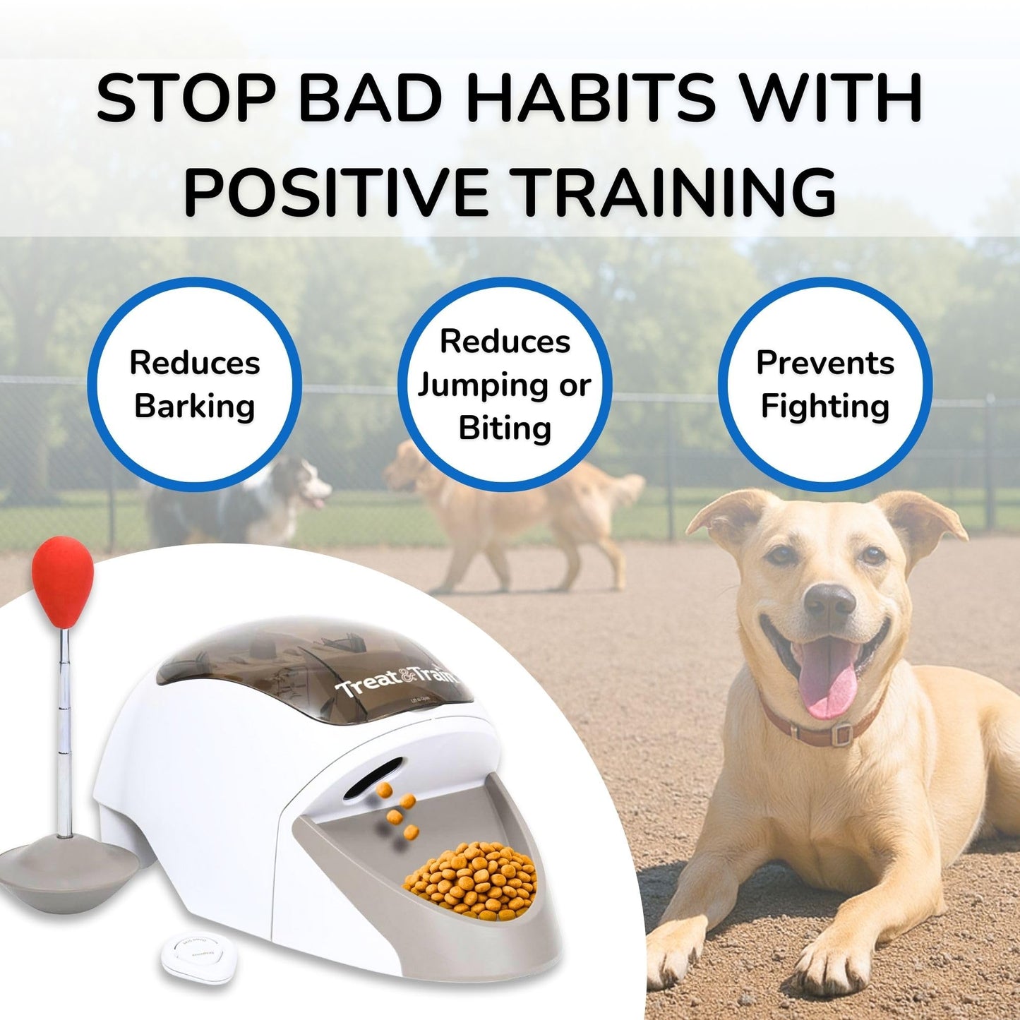 Treat&Train - Remote Treat Dispensing Dog Training System, Positive Reinforcement, Calm Behavior, Distraction Avoidance, Includes Instruction Booklet, Target Wand & Remote, for Dogs 6 Months & Up