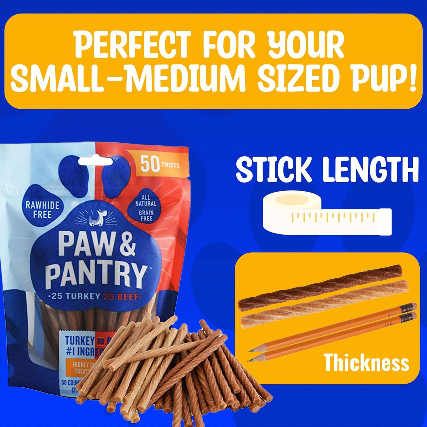 Paw & Pantry 5" Soft & Chewy Twist Sticks - (3) Packs of 50 Chicken Twists - (1) Pack of 50 Beef & Turkey Twists Dog Treats - Grain-Free & Highly Digestible Chewy Sticks for Dogs