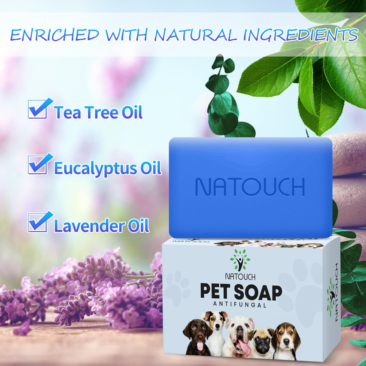 Natouch Antifungal Soap for Dog, Dog Shampoo for Allergies and Itching, Natural Soap Bar with Tea Tree Oil, and Lavender Oil, Helps with Infections & Fungus Irritation Itching