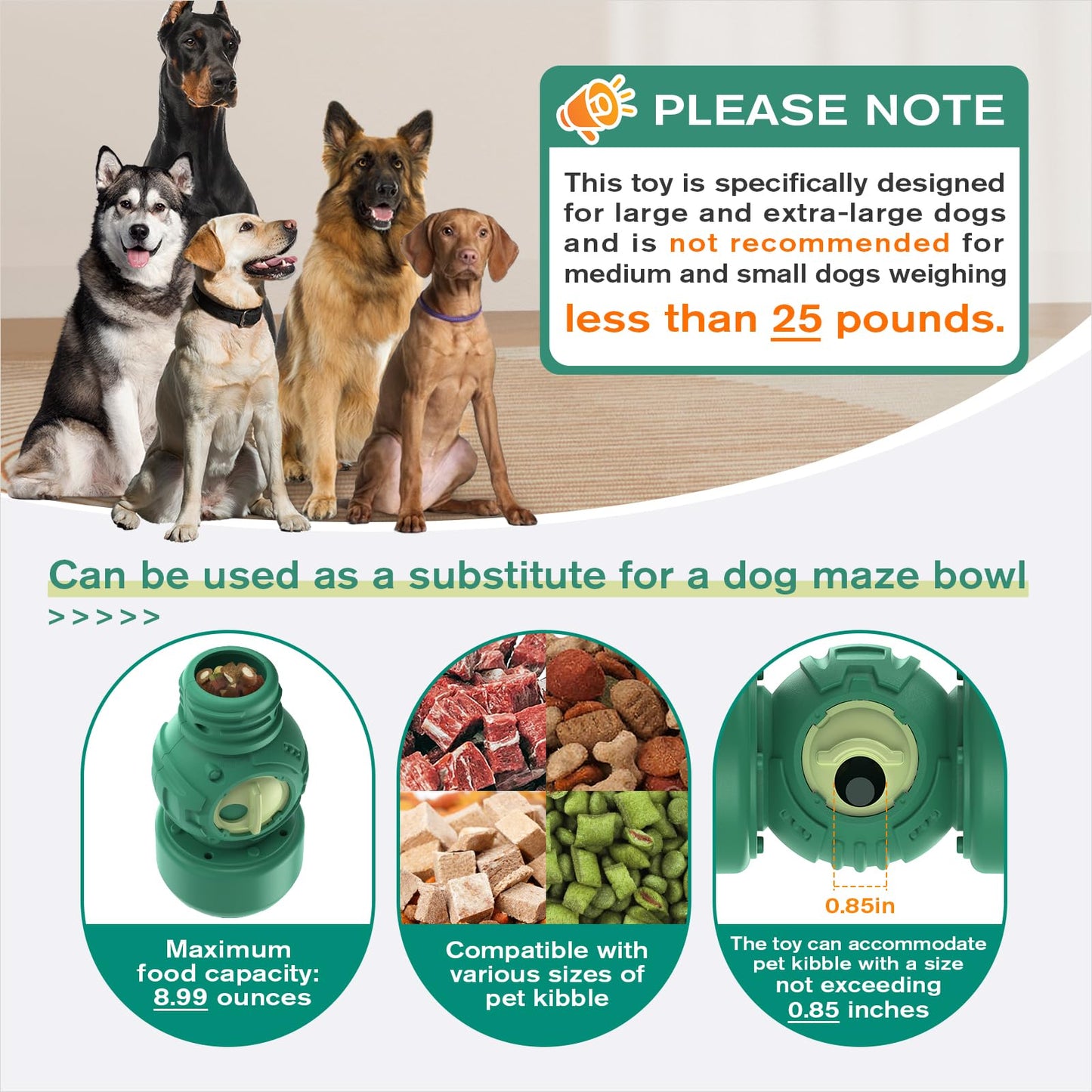 KADTC Extra-Large Dog Treat Dispenser Toy Rolling Giggling Indestructible Durable Bone Puzzle Feeder Toys Adjustable Food Dispensing Speed for Medium/Large/Extra-Large Dogs Aggressive Chewers