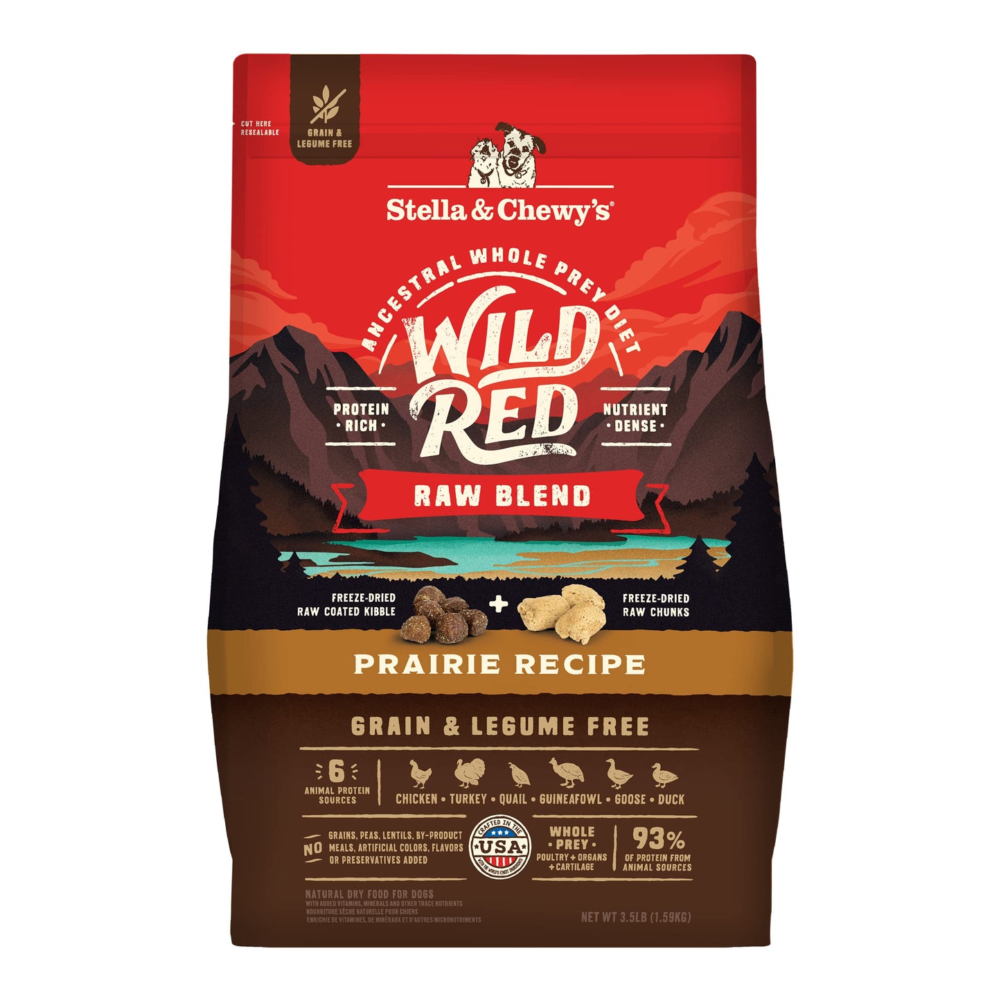Stella & Chewy's Wild Red Raw Blend Kibble - Premium Freeze-Dried Raw Coated Dog Food - Perfect For Picky Eaters - High Protein Grain Free with 6 Poultry Sources - 3.5lb Bag