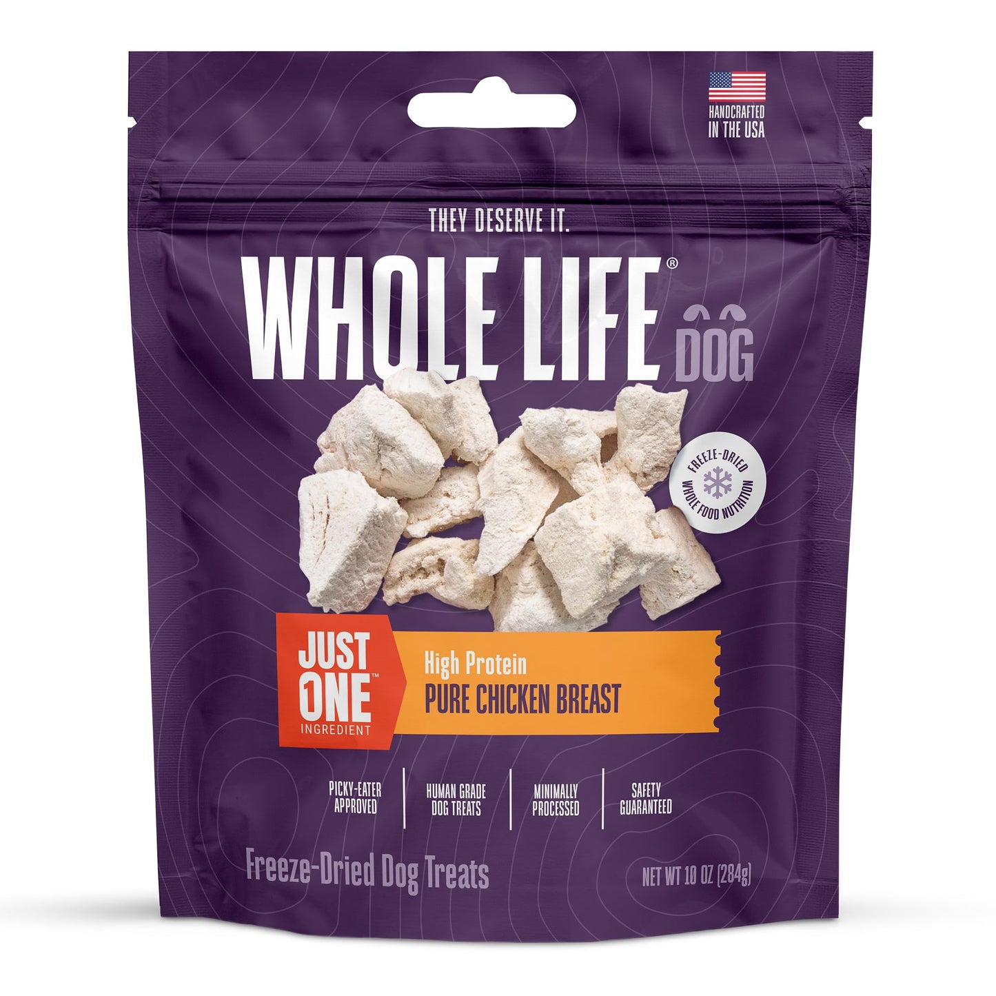 Whole Life Dog Just One Chicken Freeze Dried Dog Treats - Human Grade High Protein Food, Healthy Training Snacks, Freeze Dried Food Toppers, USA Made Natural Treats - 10 oz (Value Pack of 1)