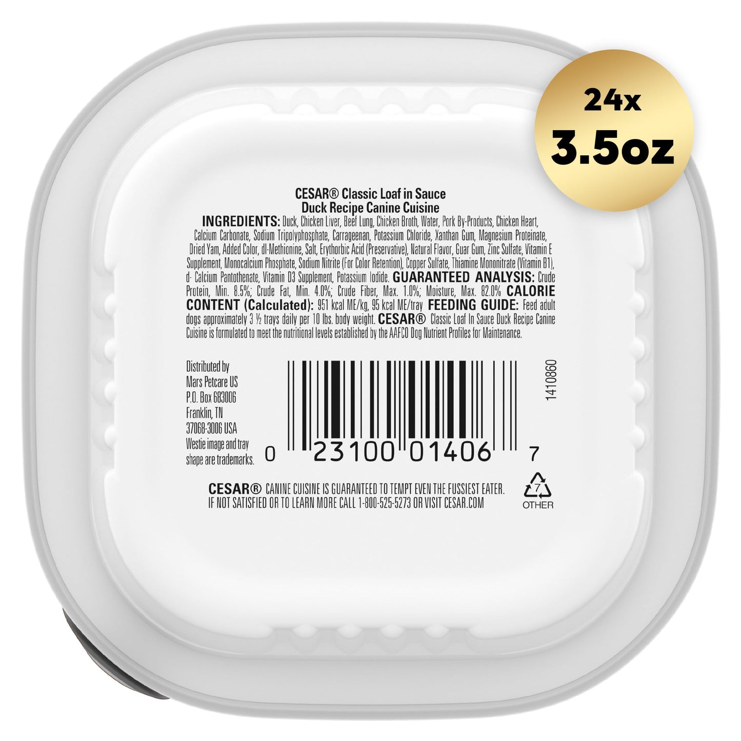 Cesar Wet Dog Food Classic Loaf in Sauce Duck Recipe, 3.5 oz. Easy Peel Trays (24 Count, Pack of 1)
