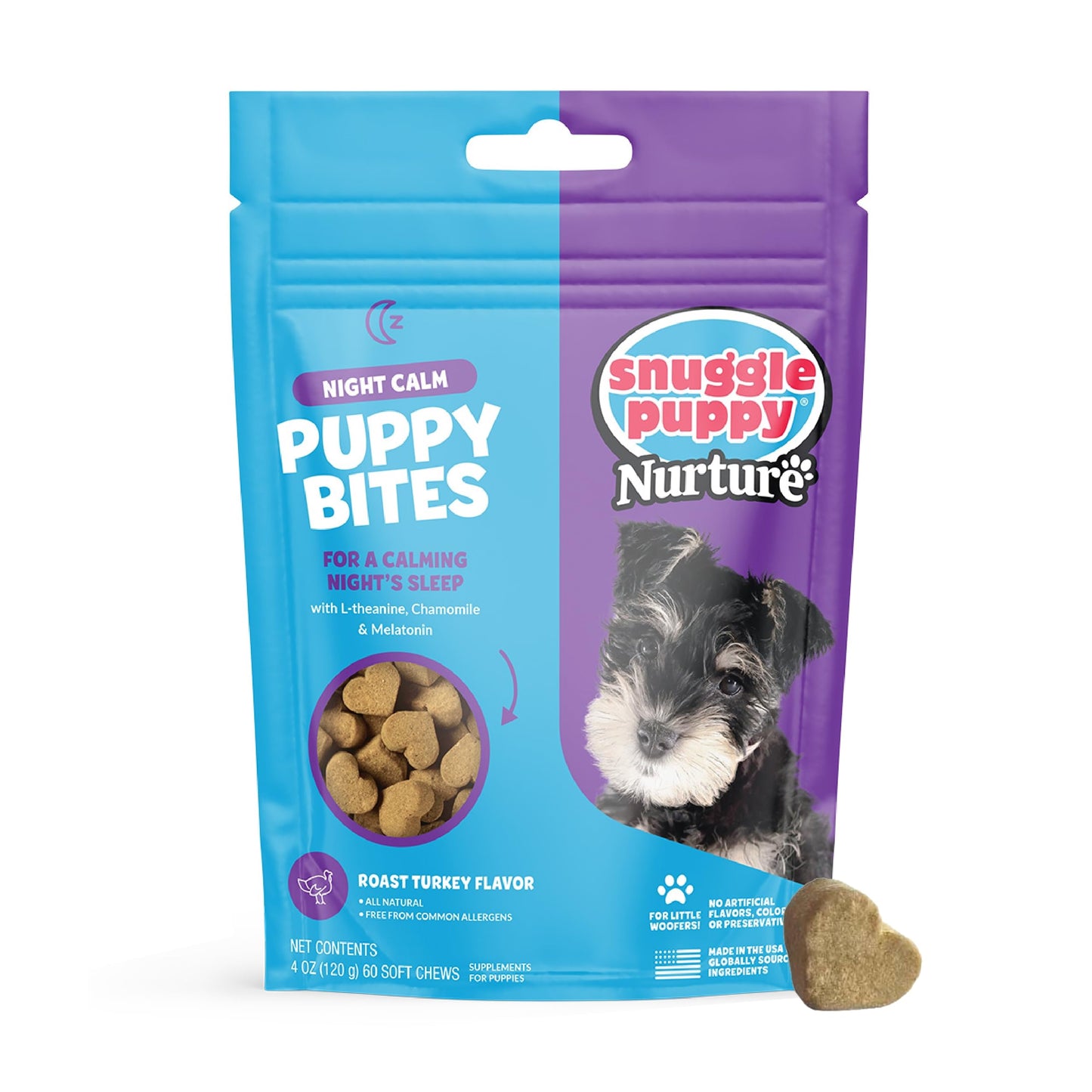 Snuggle Puppy Night Calm Puppy Bites with Melatonin, Chamomile & Ashwagandha - Calming Treats for Dogs - Melatonin for Dogs to Support Restfulness & Sleep - 60 Soft Chew Dog Treats