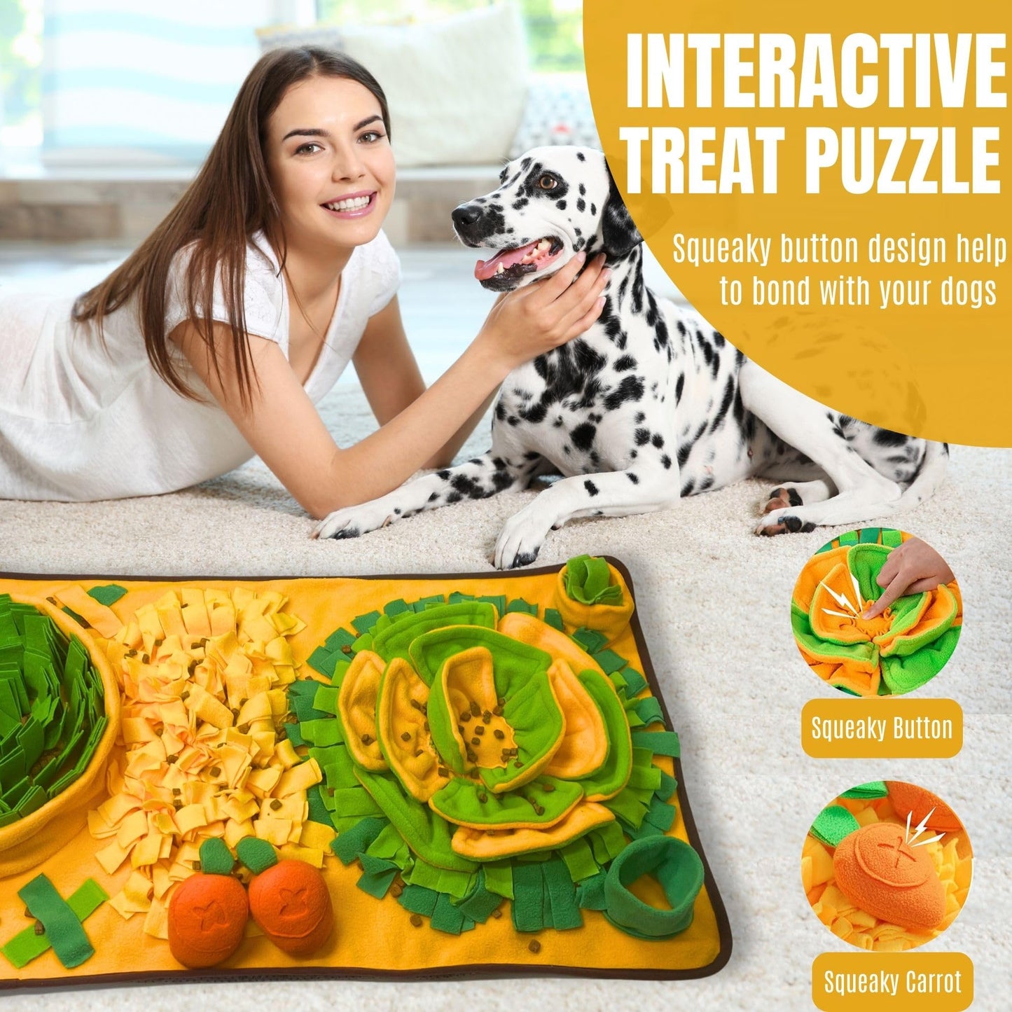 DUDULOVY Snuffle Mat for Dogs, Cats and Small Pets, 34"X 19" Large Dog Snuffle Mat with Squeaky Plush Carrot Toy, Interactive Dog Puzzle Mat for Mental Stimulation and Boredom Buster…
