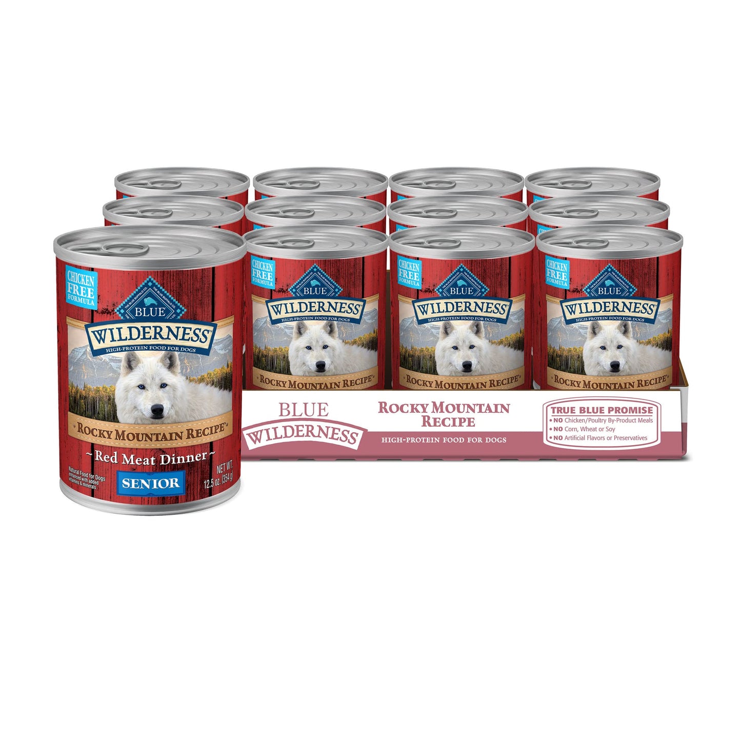 Blue Buffalo Wilderness Rocky Mountain Recipe Senior Wet Dog Food, High-Protein & Grain-Free, Made with Natural Ingredients, Red Meat Recipe, 12.5-oz. Cans (12 Count)