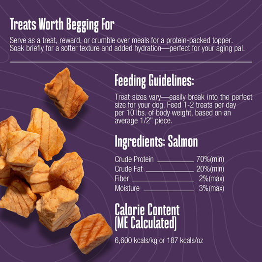 Whole Life Dog Just One Salmon Freeze Dried Dog Treats - Human Grade High Protein Food, Healthy Training Snacks, Freeze Dried Salmon Food Toppers, USA Made Natural Treats - 2 oz (Value Pack of 1)
