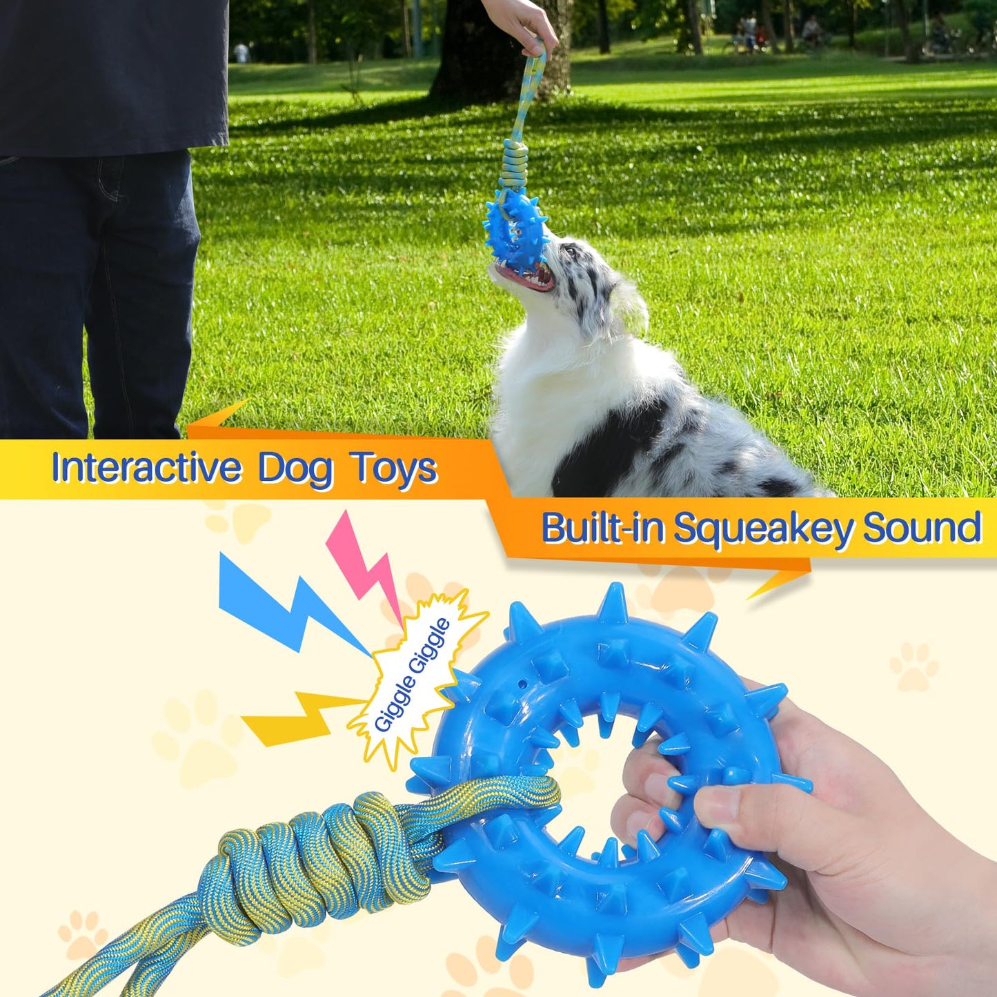MoeSoce 5 Pack Squeaky Dog Rope Toy & Treat-Dispensing Toys for Medium Large Dogs, Interactive Tug of War Dog Toys for Slow Feeder/Training/Playing