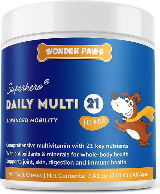Premium Multivitamin for Dogs Daily Multi for Immune, Mood, Joint, Skin, Heart & Digestive Health - 21 in 1 Dog Multivitamins for Optimal Health Essential - 60 Multivitamin Dog Chews