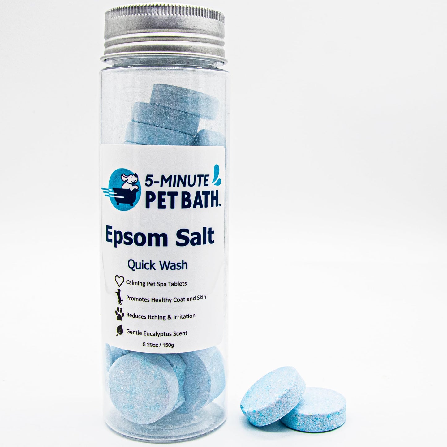 5-MinutePetBath Soothing Epsom Salt Pet Wash for Dogs Paws - Calming Bath Soak Recovery Formula - Pain & Itch Relief for Dogs - Quick Dissolving Soak Wash Tablets - Gentle Eucalyptus Formula