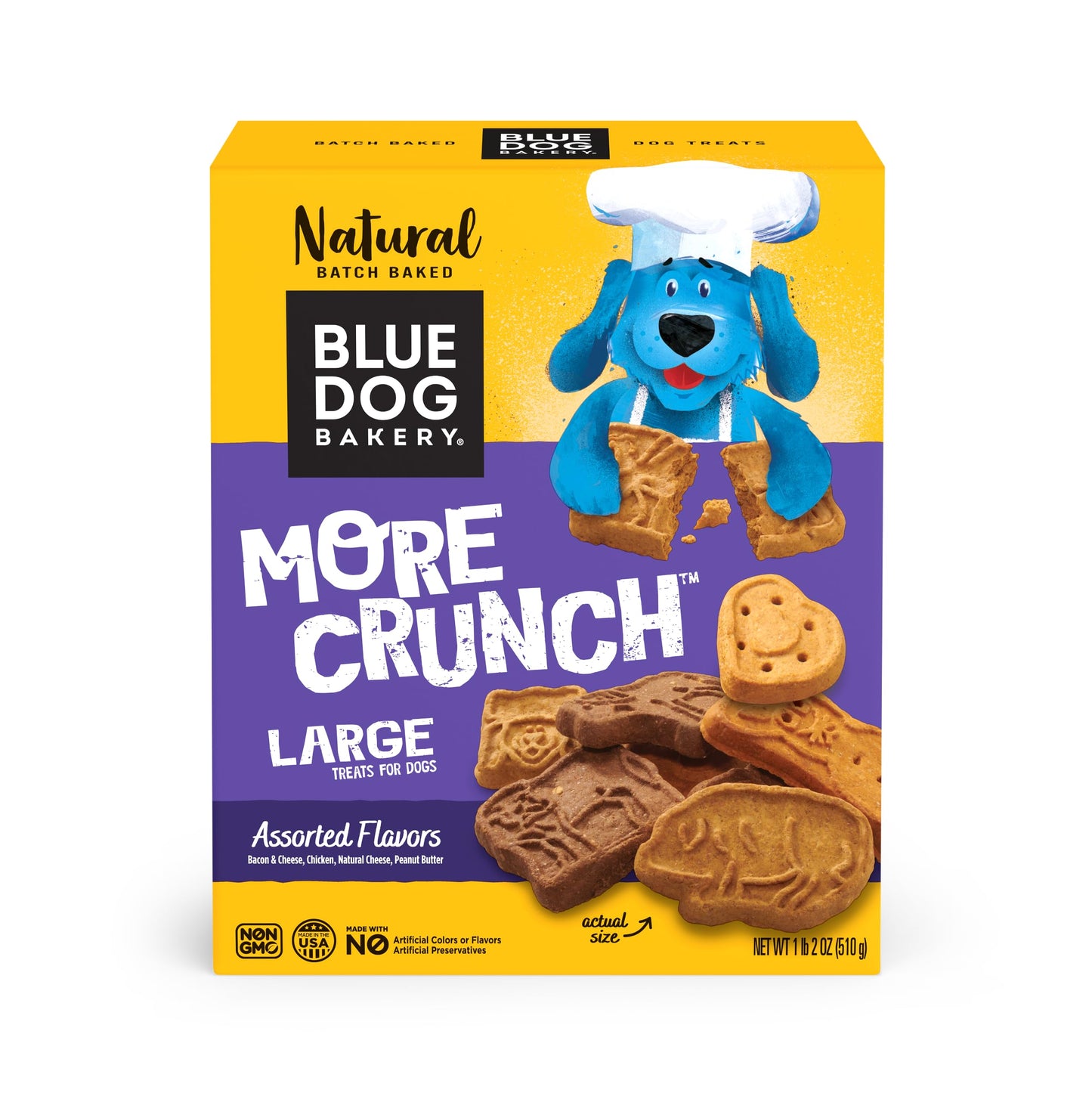 Blue Dog Bakery Natural Dog Treats, More Crunch Large, Assorted Flavors, 18oz Box, 1 Box