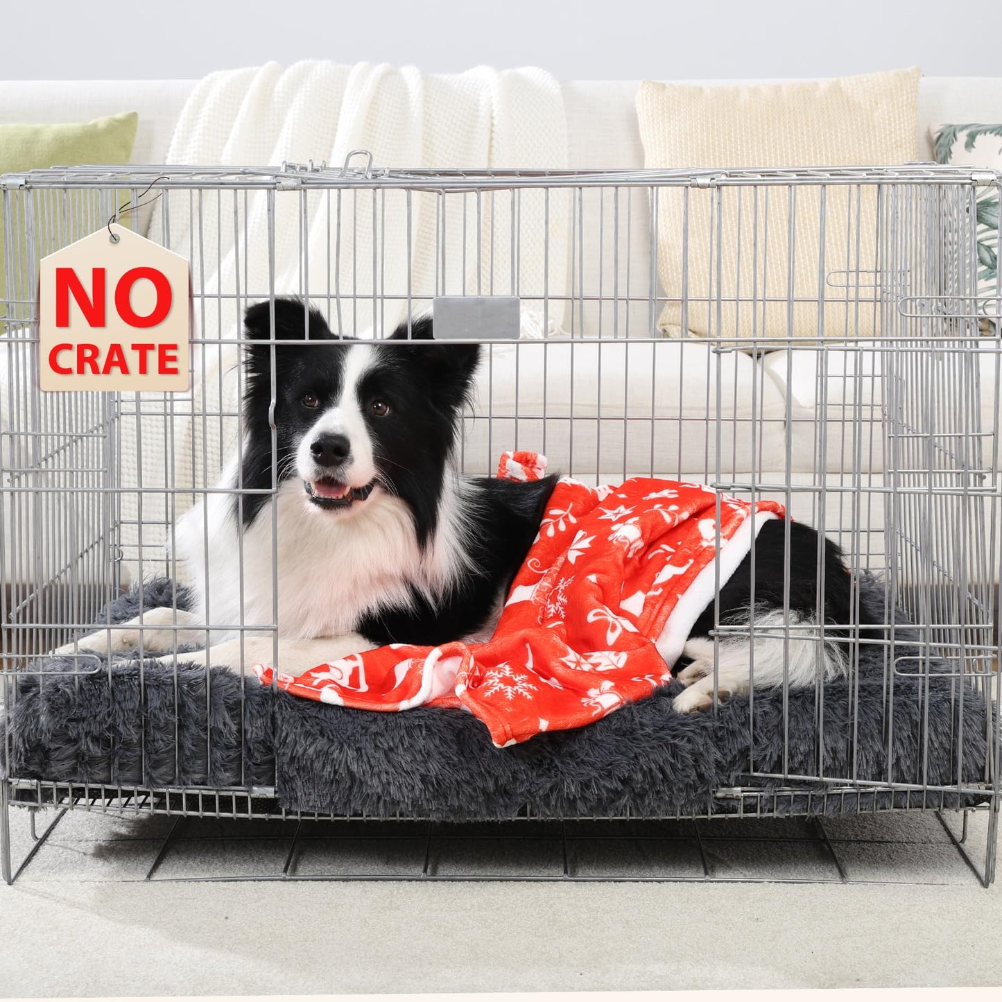 XL Orthopedic Dog Beds Large Sized Dog, Washable Dog Bed with Removable Cover, Waterproof Dog Crate Bed with Non-Slip Bottom, Fluffy Pet Bed 41×27 Inch, Dark Grey