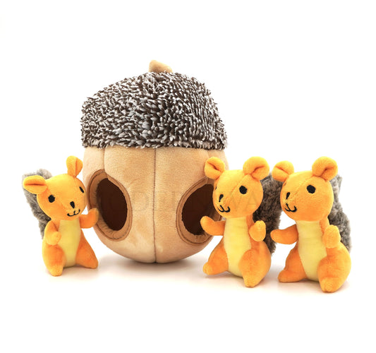 MODERN WAVE - Interactive Squeaky Plush Hide and Seek Squirrel Type Puzzle Toy for Dogs, Medium Size (Nut and Squirrels)