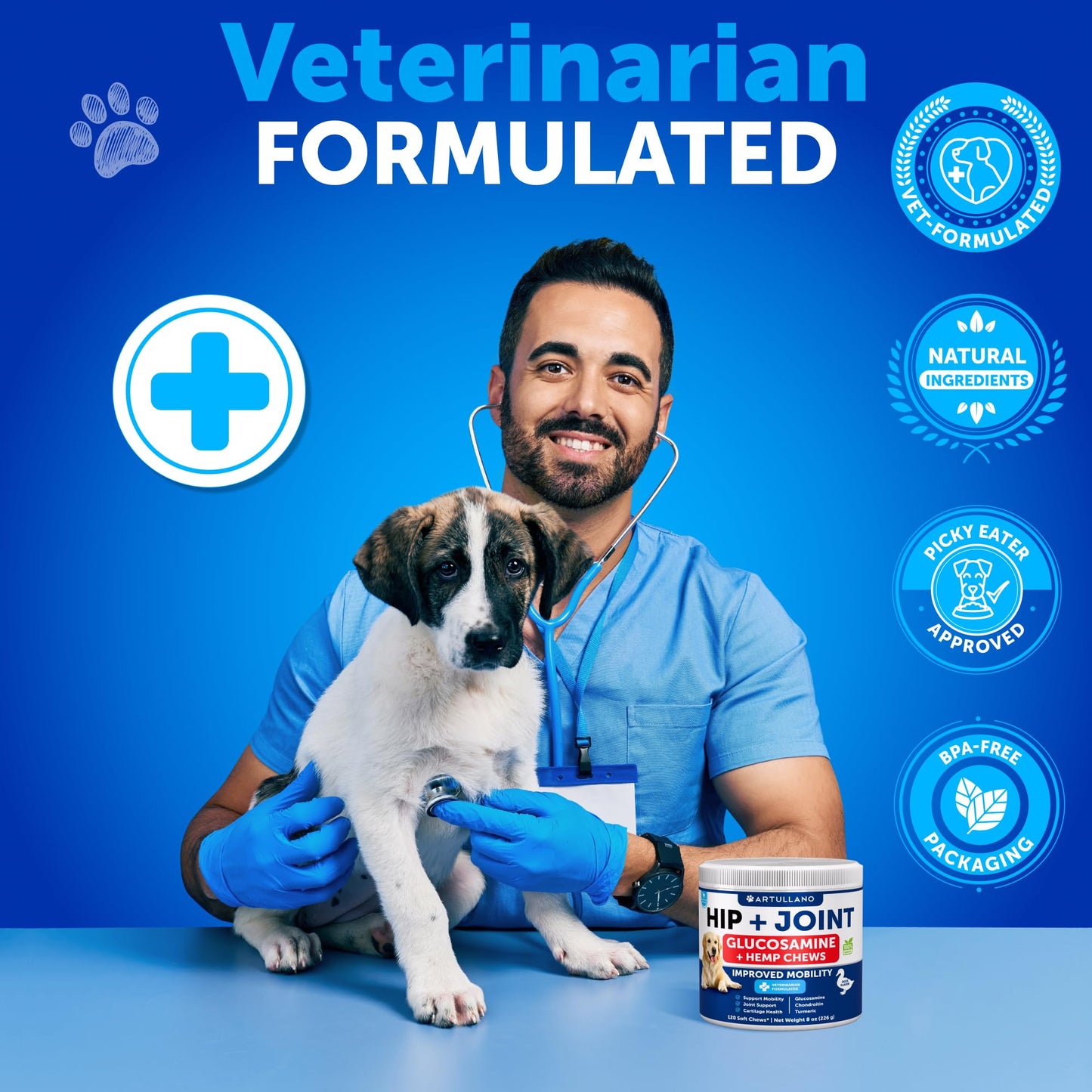 Hemp Hip and Joint Supplement for Dogs - Glucosamine for Dogs Joint Pain Relief - Chews with Chondroitin, MSM, Hemp Oil - Mobility Support, Cartilage Health - For Large, Small breeds - 120 Soft Treats