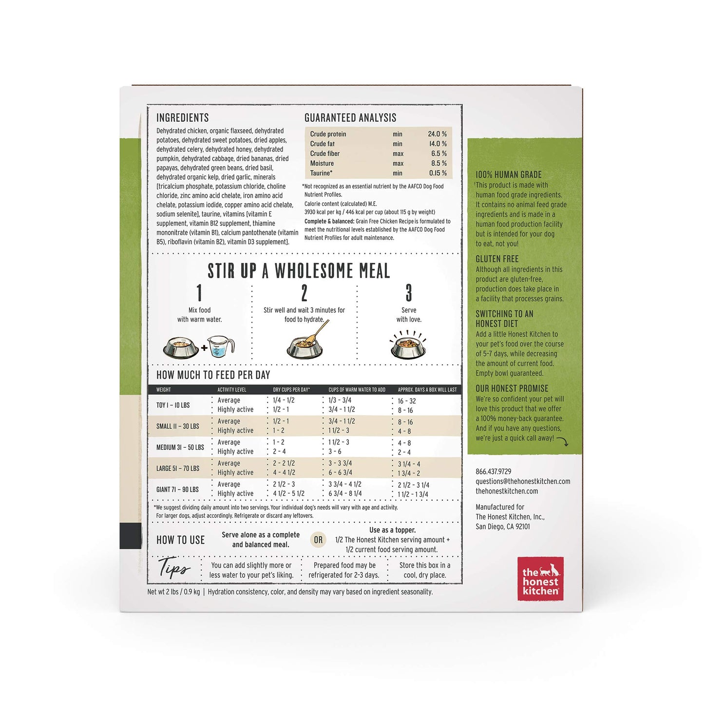 The Honest Kitchen Human Grade Dehydrated Grain Free Dog Food – Complete Meal or Dog Food Topper – Chicken 2 lb (makes 8 lbs)