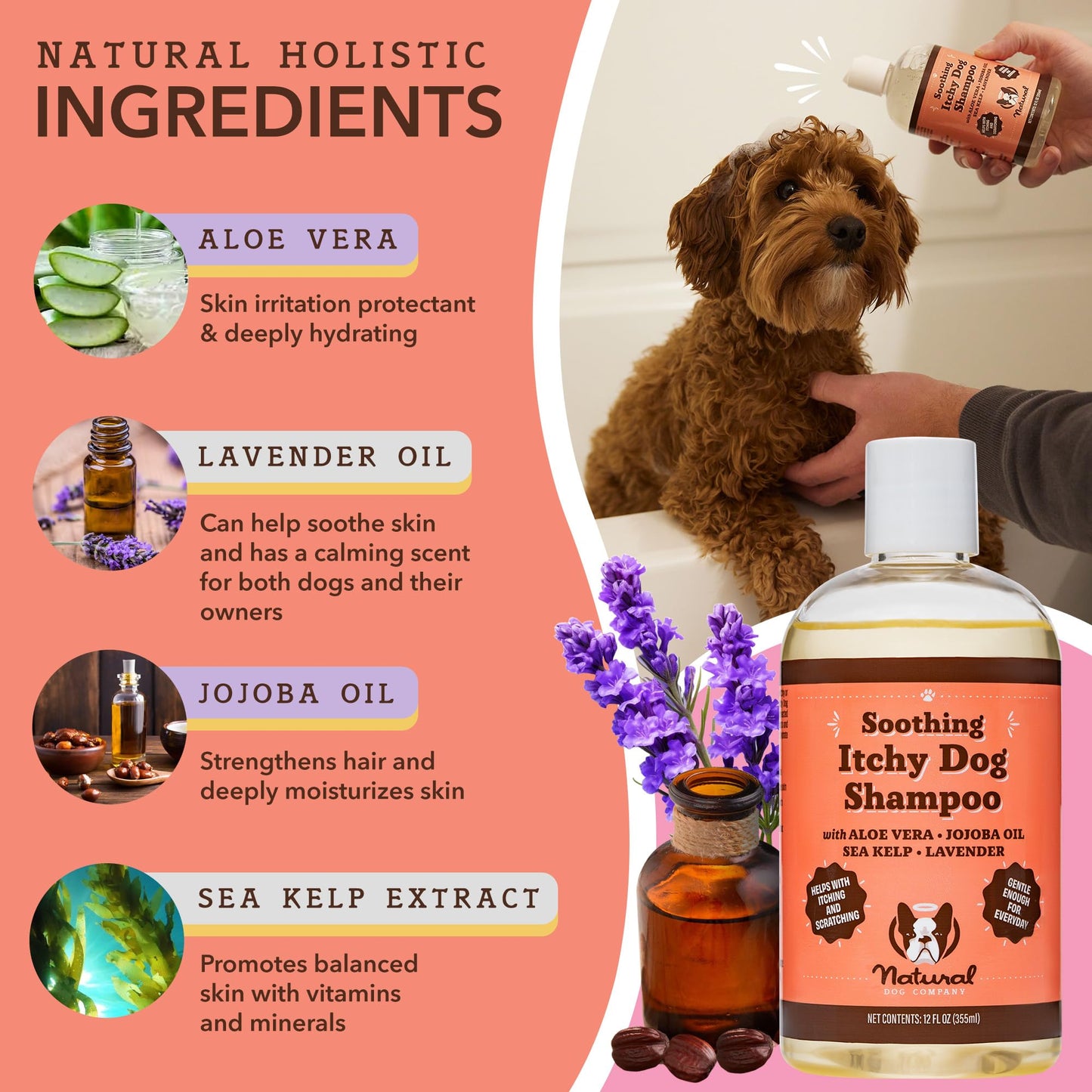 Natural Dog Company Soothing Itchy Shampoo and Spray Deodorizer Perfume, Includes (1) Soothing Shampoo 12 Oz, (1) deodorizing Spray 8 Oz