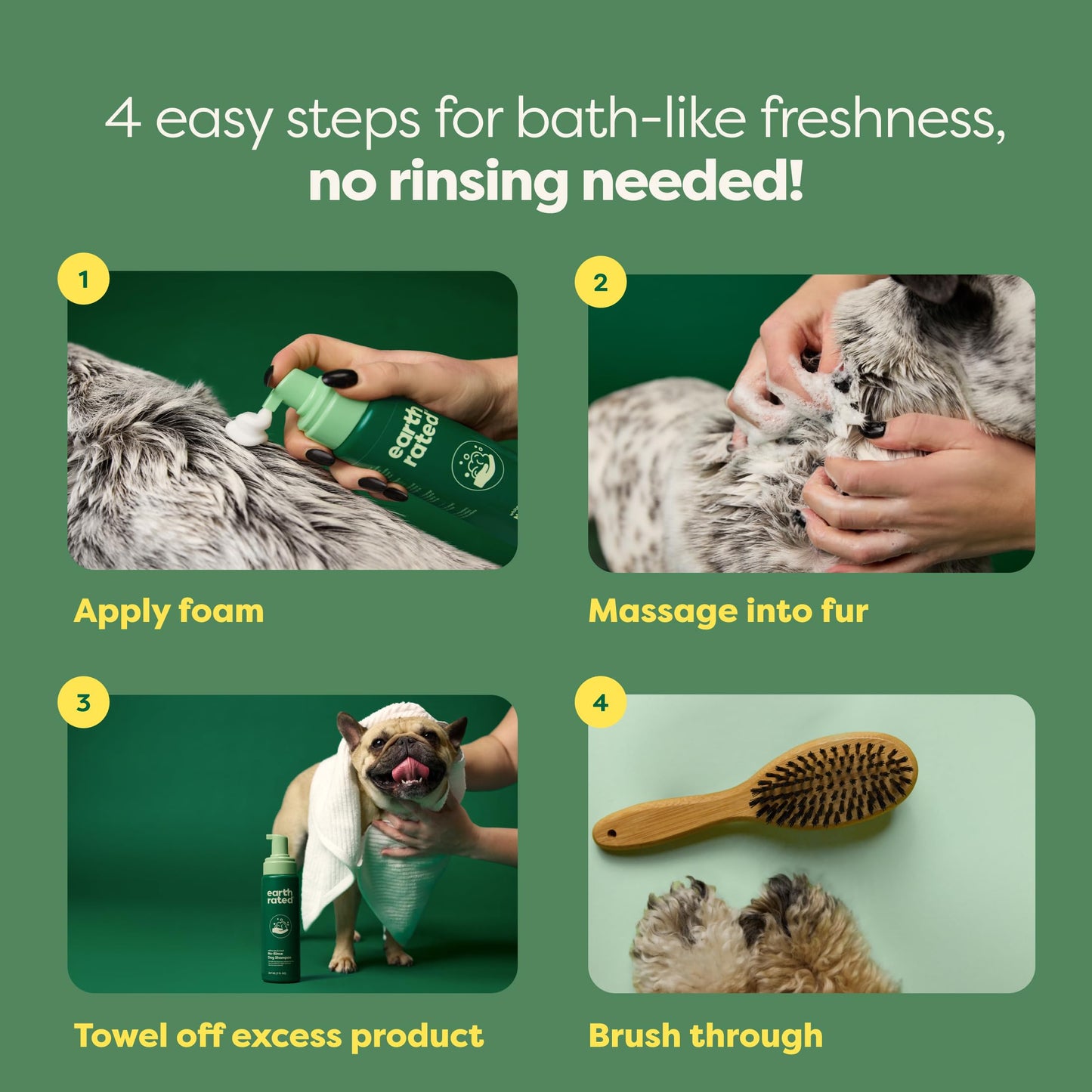 Earth Rated Short Coat Essentials - Dog Shampoo, Grooming Wipes, Refresh Mist & No-Rinse Shampoo