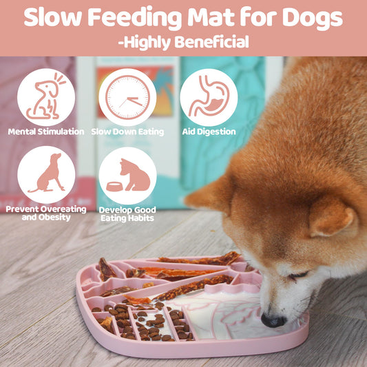 Puzzle Feeder Snuffle Mat and Lick Mat for Dogs, California Textured Slow Feeder, 0.75 Inch Thin Silicone Mat Holds 3 Cups, Dishwasher and Microwave Safe, Pink