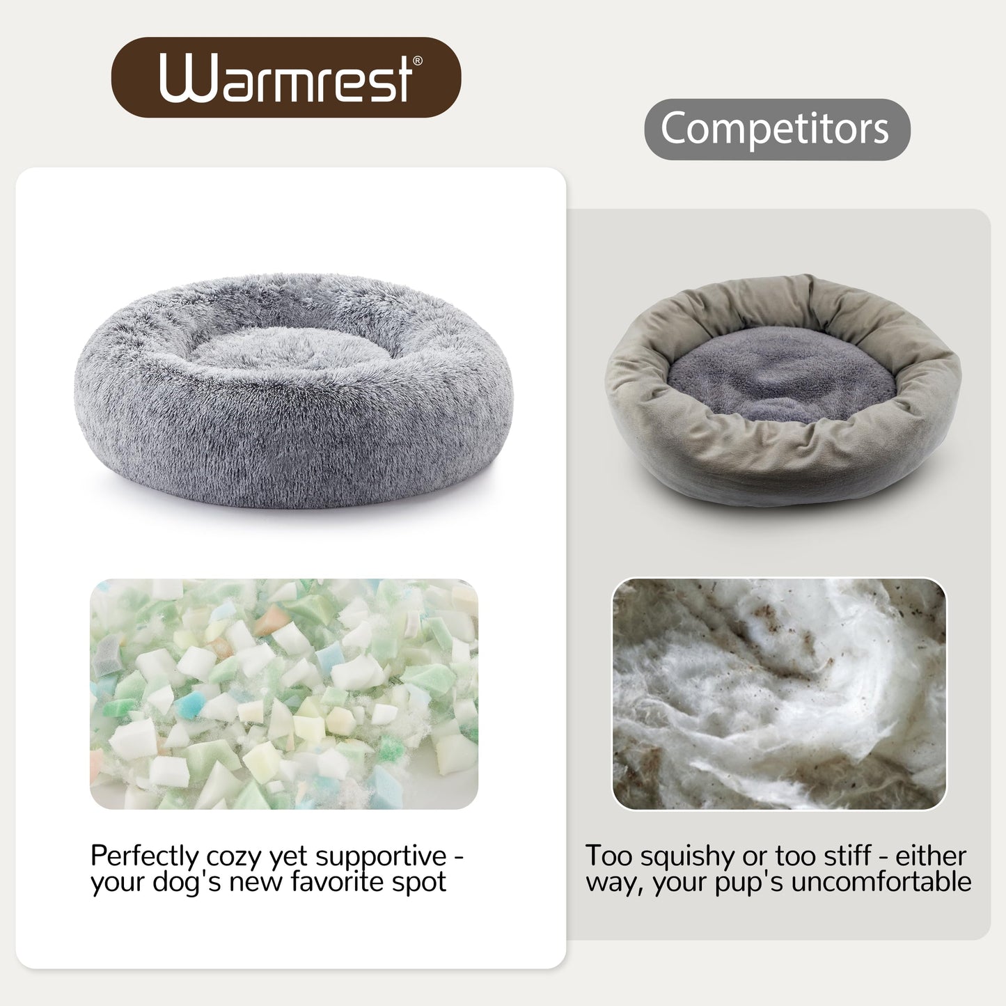 Warmrest Calming Dog Bed - Donut Washable Medium Size Round Pet Bed for Dogs and Cats, 30 inches Anti-Slip Fluffy Faux Fur Plush Cat Bed, Anti-Anxiety Cushion with Anti-Slip Bottom