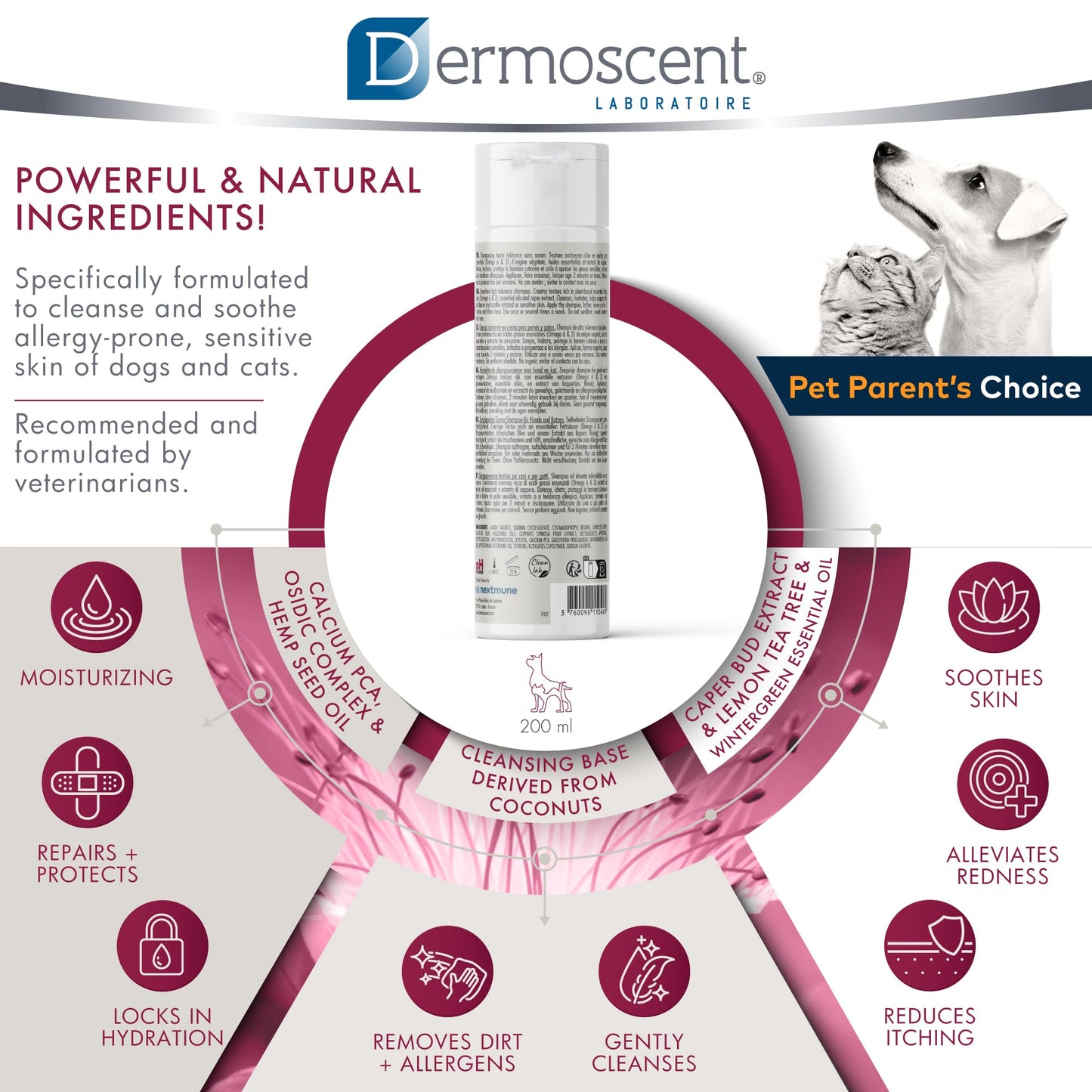 Dermoscent ATOP 7 Shampoo for Dogs & Cats - Allergies & Itchy Skin Relief - Natural Ingredients - Helps Soothe Dermatitis & Atopic Skin - 200 ml
