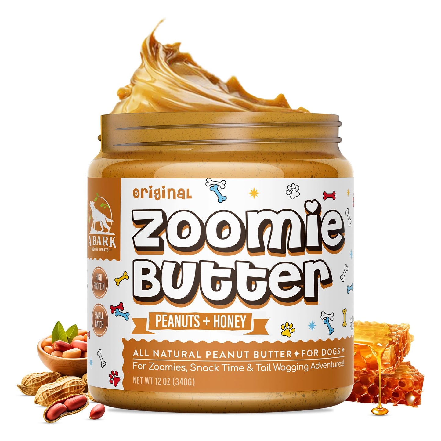Zoomie Butter Original All Natural Dog Peanut Butter Spread. Human Grade, Healthy Dog Treat/Dog Food. Peanuts & Honey for Puppy Training, Behavior Aid, Pet Enrichment Toys, Grown & Made in USA