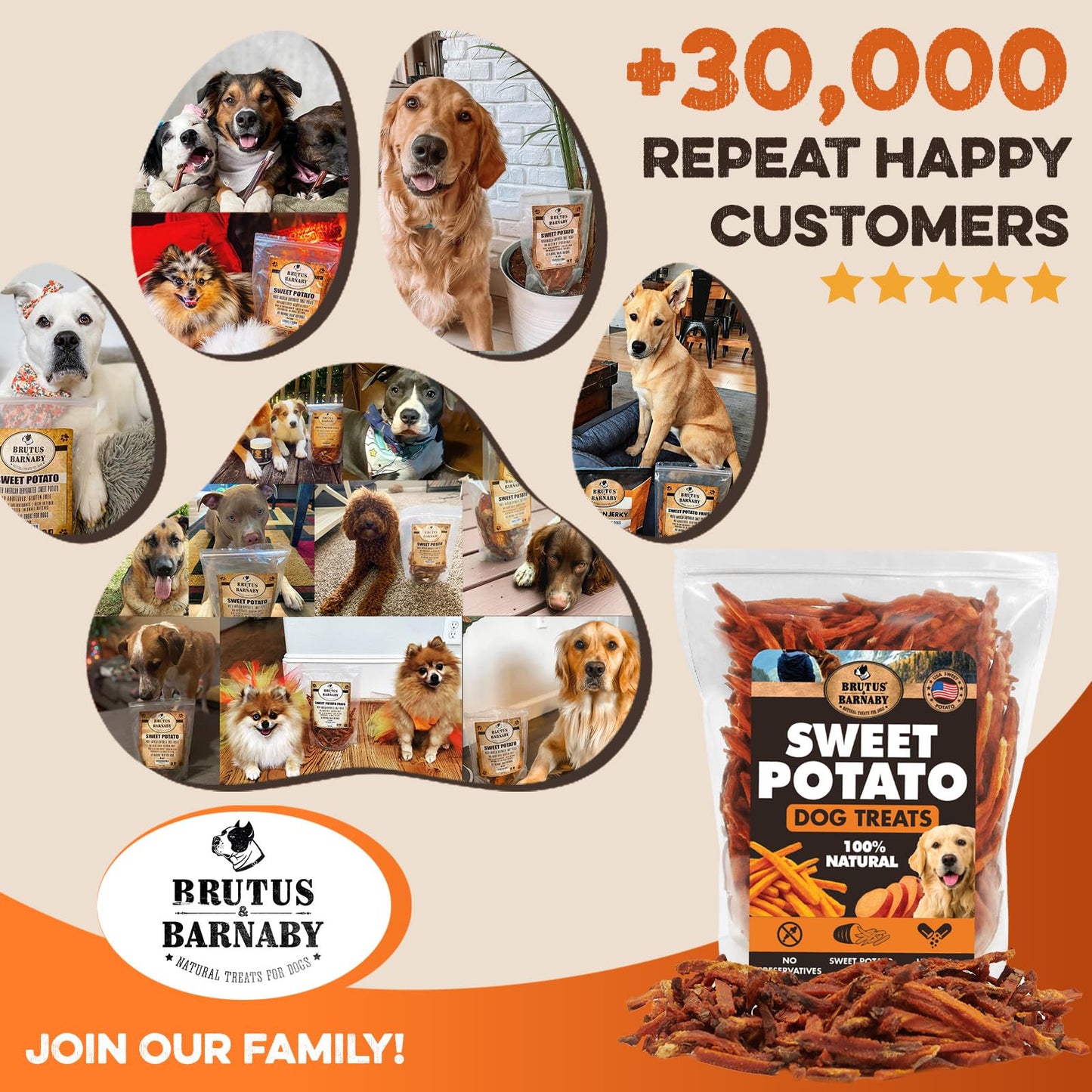 BRUTUS & BARNABY Sweet Potato Dog Treats- No Additive Dehydrated Sweet Potato Fries, Grain Free, Gluten Free and No Preservatives Added (5lb)