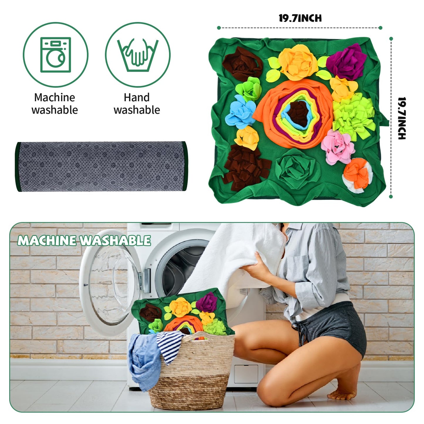Snuffle Mat for Dogs, Interactive Sniff Mat Slow Feeding Mat for Small Pets Cats, Rabbits to Keep Busy, Dog Puzzle Slow Feeder Treat Toy, Dog Treat Dispenser for Training and Stress Relief (Green)
