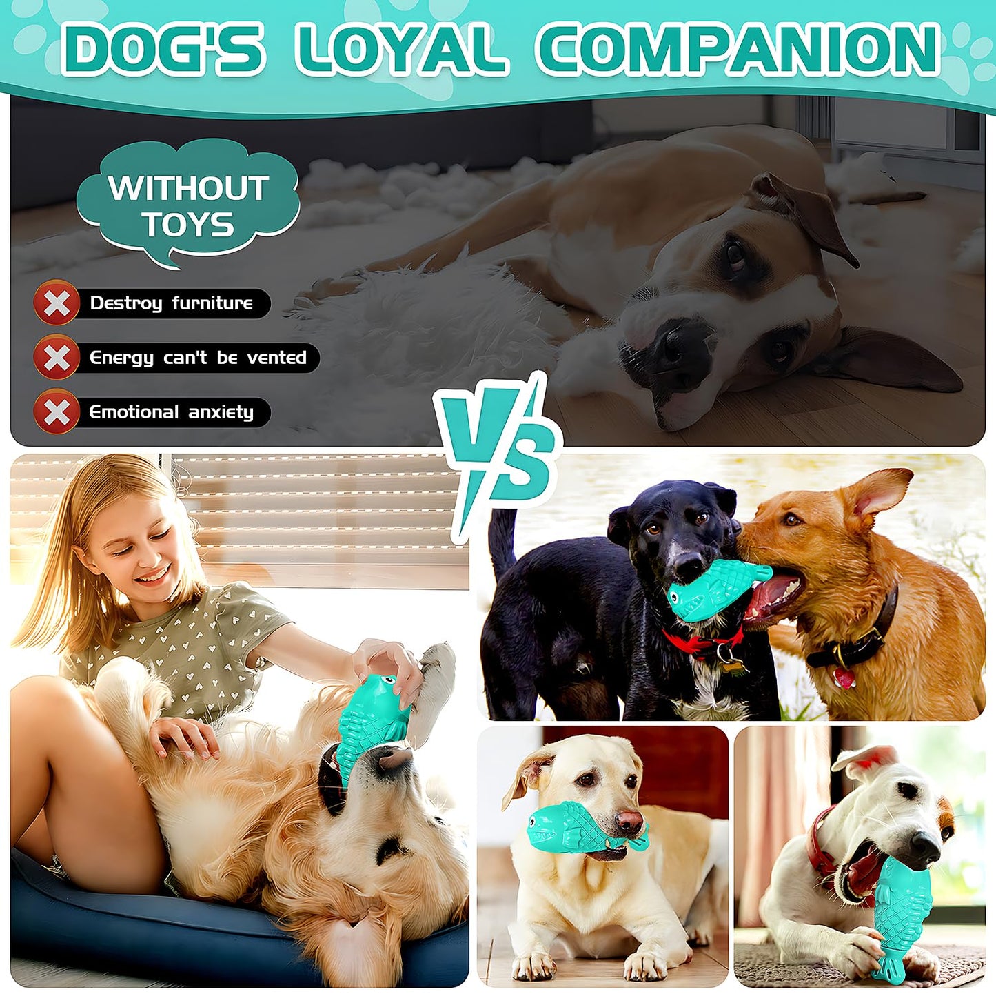 Durable Dog Toys to Keep Them Busy - Tough Treat Dispensing Chew Toy with Bacon Flavor & Squeaker for Aggressive Chewers, Interactive Mental Stimulation for Large Breeds (Green)