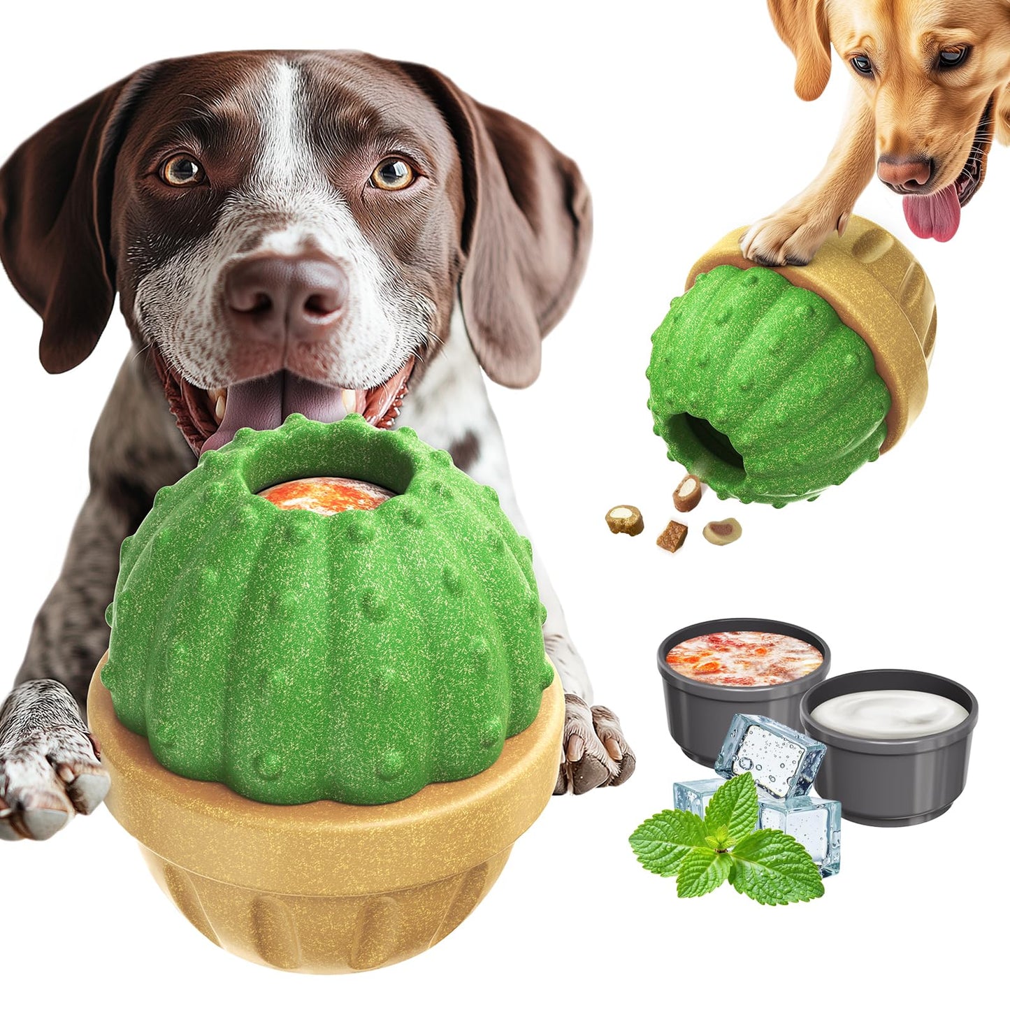 DSUMD Interactive Dog Toys, Frozen Treat Dispensing for Aggressive Chewers, Indestructible Nylon Chew Toy, Slow Puzzle Feeder for Healthy Eating, for Small Medium Large Breed to Keep Them Busy, Green