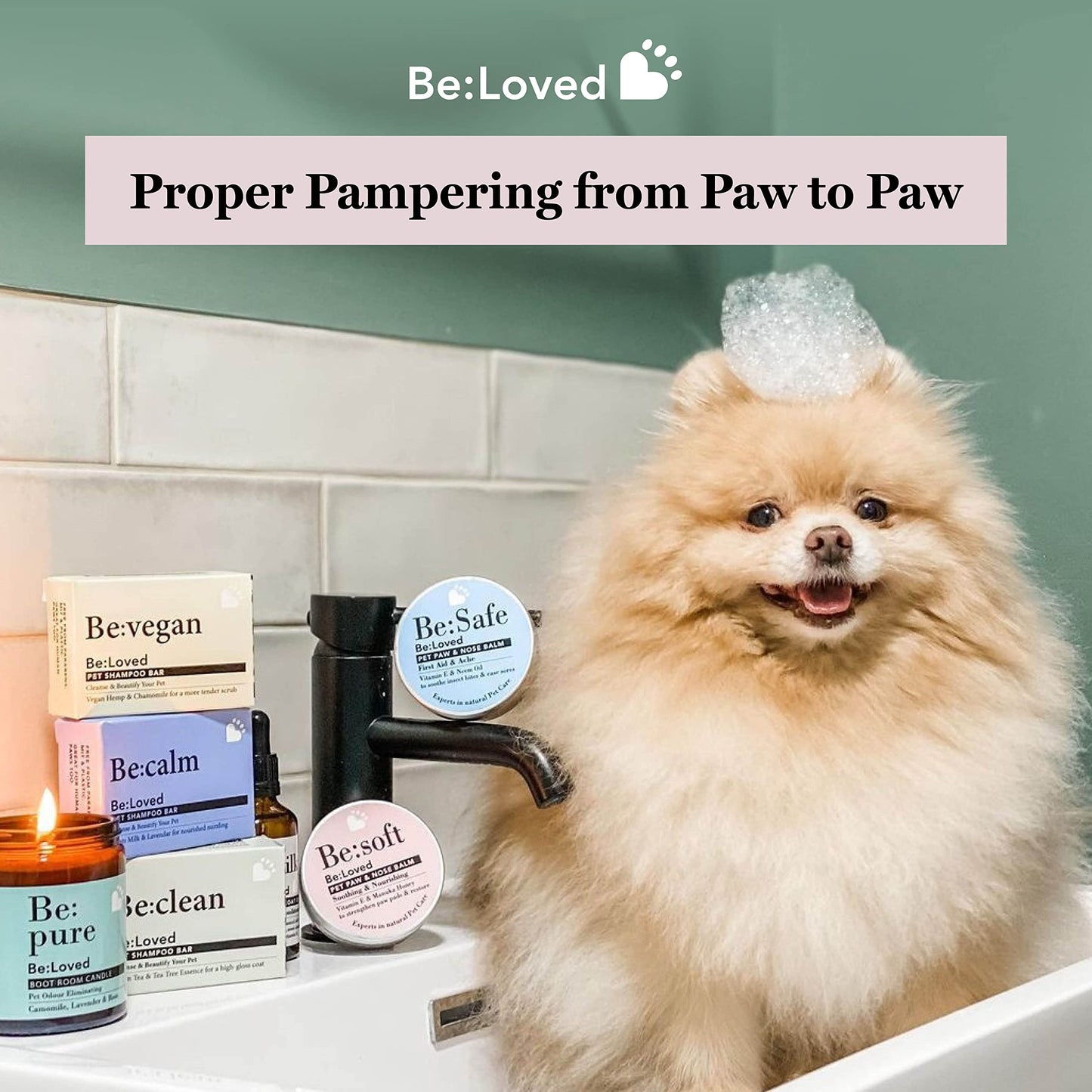 BeVegan Hypoallergenic Dog Shampoo for Sensitive Skin, Soothing & Calming Natural Ingredients Vegan Hemp & Camomile, Handmade in The UK - 110g Soap Bar