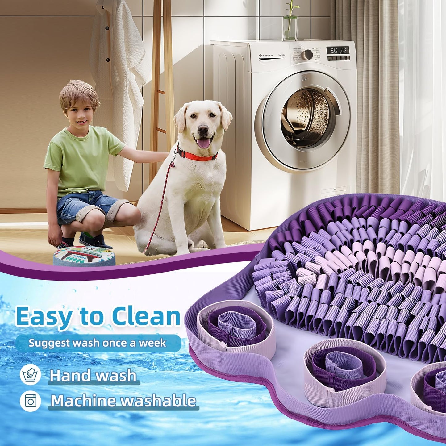 Snuffle Mat for Dogs - Interactive Sniff Mat & Slow Feeder for Dog Training, Stress Relief & Natural Foraging - Non-Slip, Portable, Durable - Purple