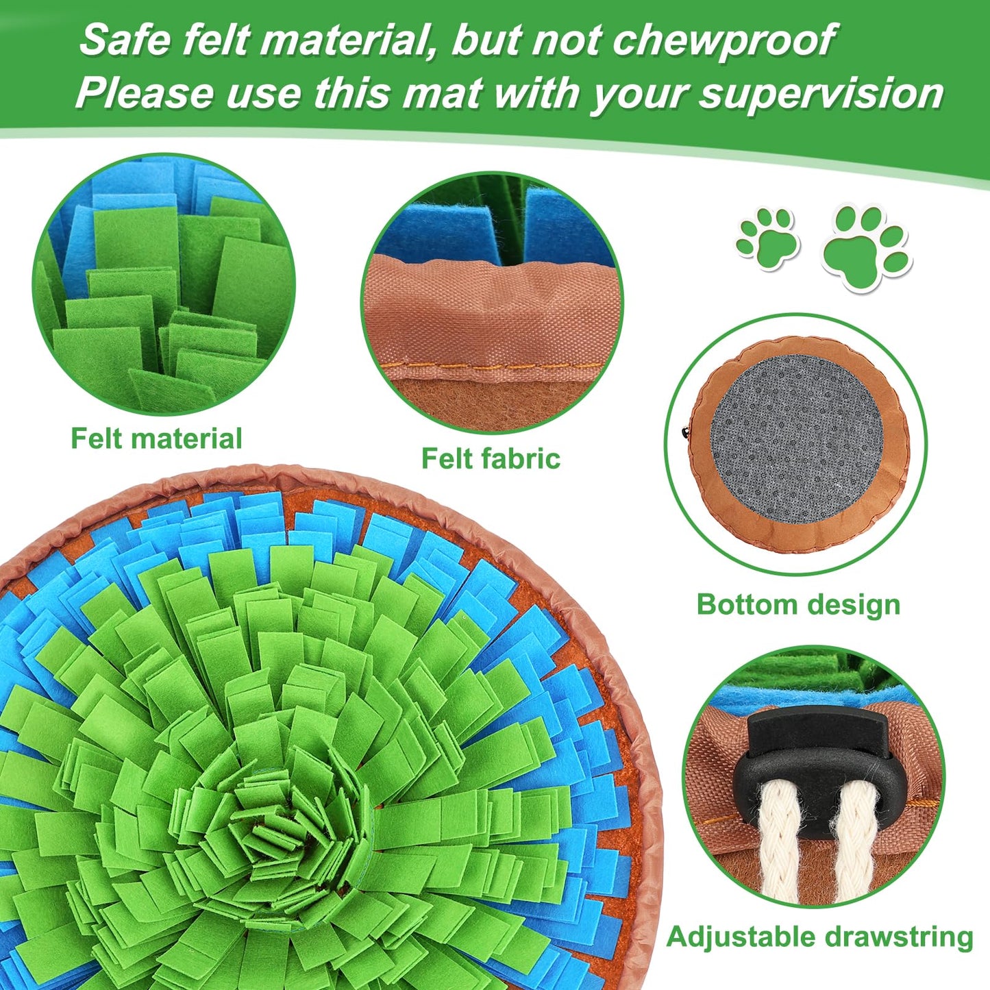 Vivifying Snuffle Mat for Dogs, Adjustable Nosework Mat for Small, Medium & Large Dogs, Interactive Dog Enrichment Toy for Mental Stimulation & Slow Feeding (Green & Blue)