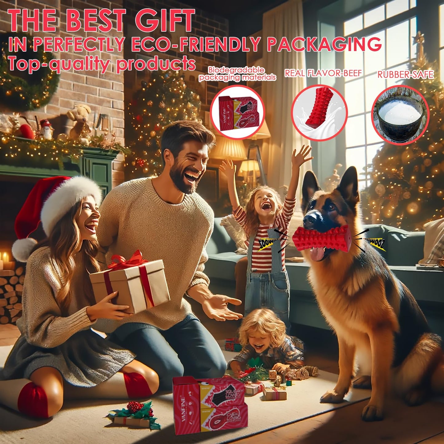 VANFINE Indestructible Squeaky Dog Toy – Tough Rubber Chew Toy for Aggressive Large Dogs, Durable and Safe for Interactive Play