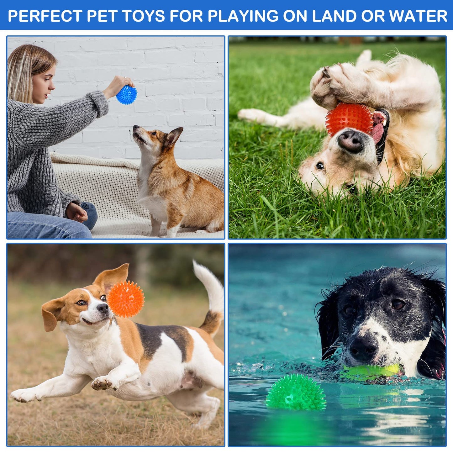 Hanaive 36 Pcs Squeaky Balls for Dogs Squeaky Dog Toys Bulk 2.5 Inch Spiky Pet Chew Balls Interactive Fetch Toys for Puppy Cleans Teeth and Training