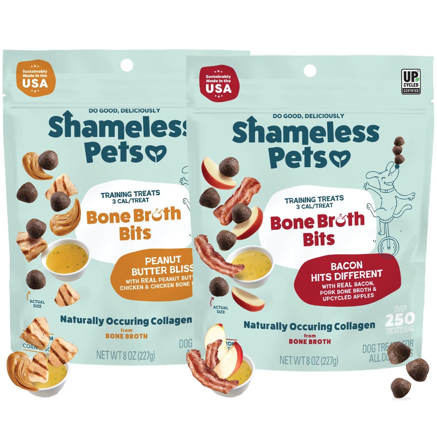 Shameless Pets Dog Training Treats Bacon/Apple and Chicken/Peanut Butter - Natural and Soft Puppy Treats with Collagen - Medium Dog Treats Pack of 2 (8oz Each)