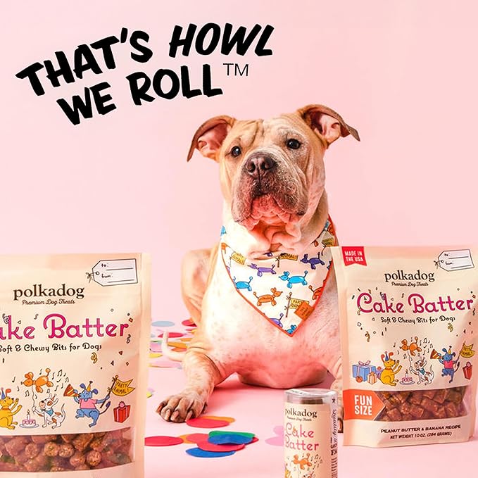 Polkadog Premium Healthy Dog Birthday Treat - Soft, Chewy & Vegan Treats - New England Peanut Butter and Banana Small Batch Recipe - Perfect Training Size, Ideal for Any Occasion | Cake Batter Flavor