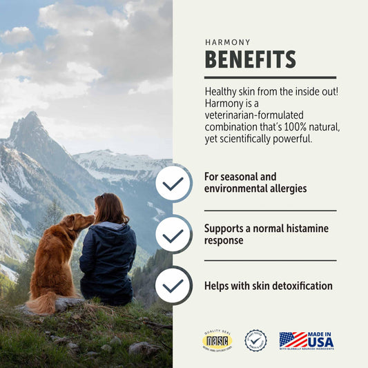 Harmony - Skin & Coat Supplement with Quercetin for Dogs - Balanced Histamine Support for Seasonal and Environmental Allergies - Veterinarian Formulated