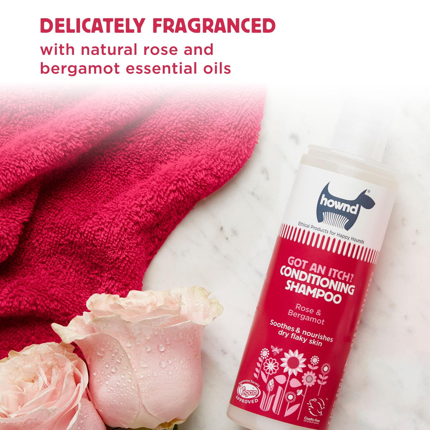 Hownd Got an Itch Soothing & Nourishing 2-in-1 Dog Shampoo and Conditioner for Dry, Flaky, Itchy Skin - Natural Hydrating Vegan Formula for Puppies & Dogs with Sensitive Skin, Rose & Bergamot