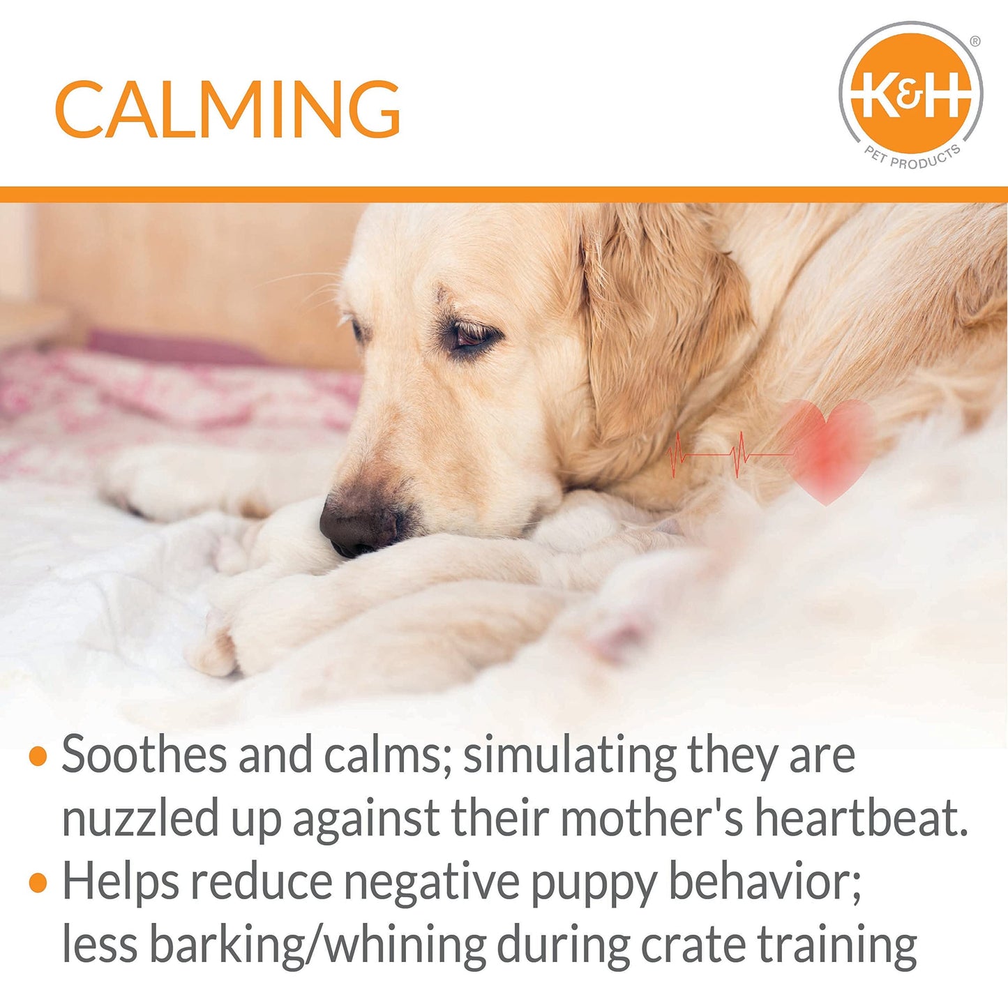 K&H Pet Products Mother's Heartbeat Calming Dog Toy Bone Pillow Gray Large Breed Heartbeat 13 Inch