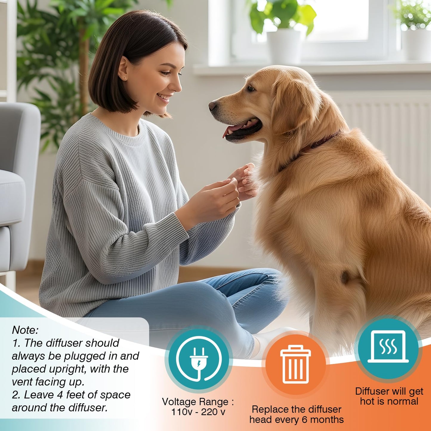 Dog Calming Pheromones Diffuser to Calm Pet 7 In 1 Advanced Kit Appeasing Pheromone Diffuser for Anxiety Relief (3 Plug in+4 Pack 48ml Refill) Reduce Aggression Fighting Barking Stress (Tasteless)