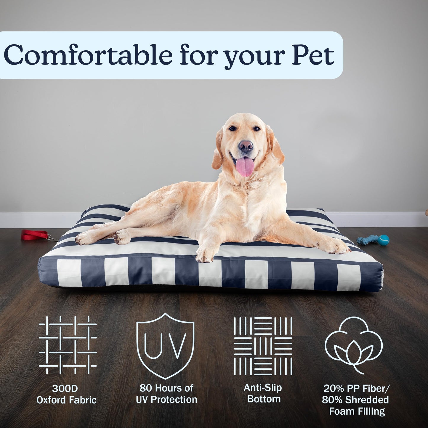 PETMAKER Dog Bed - Indoor/Outdoor Dog Bed with Removable Washable Cover and Non-Slip Bottom - 44in Large Pet Bed for Dogs up to 90lbs - Water-Resistant Dog Beds (Navy)